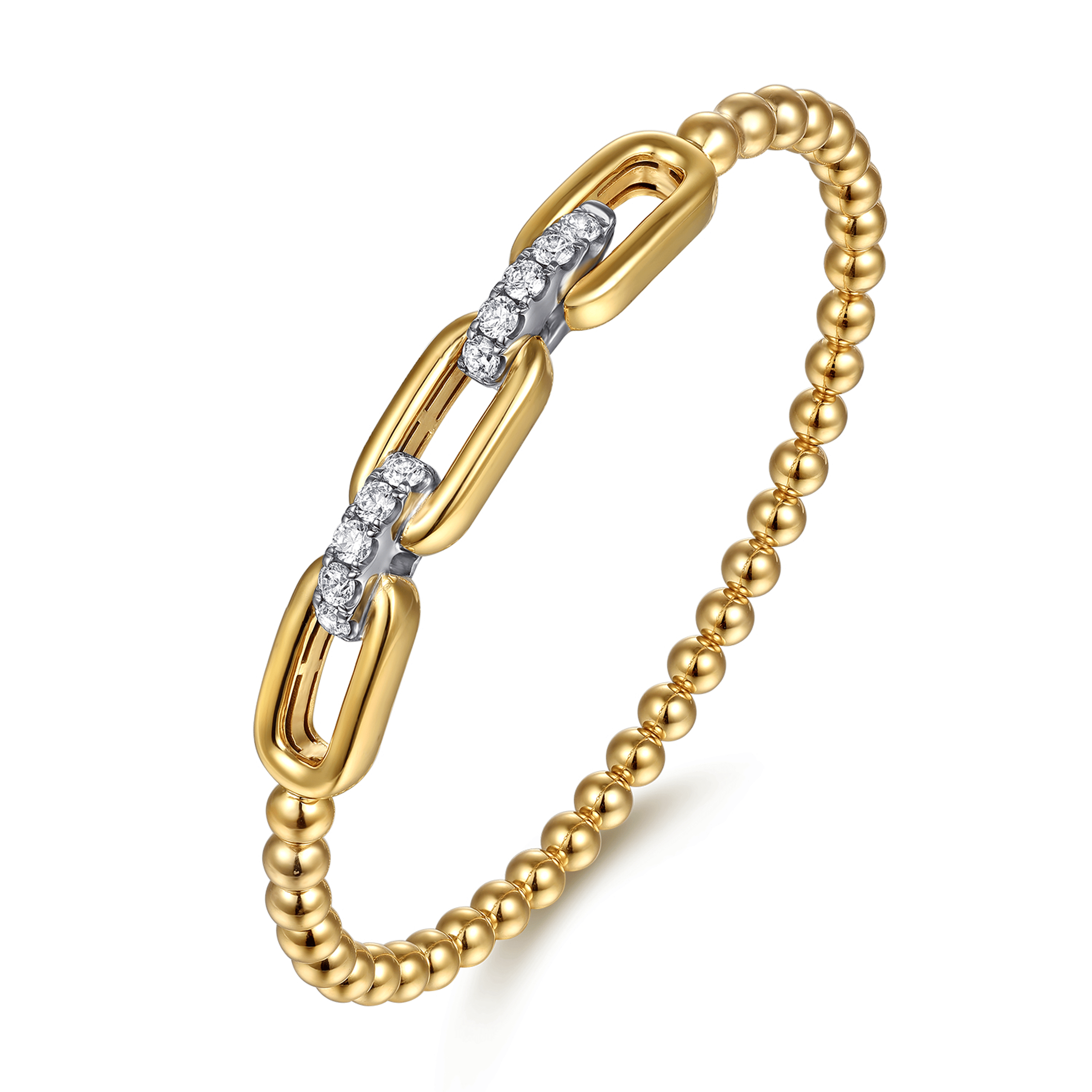 14K White Yellow Gold Bujukan and Diamond Bangle Bracelet