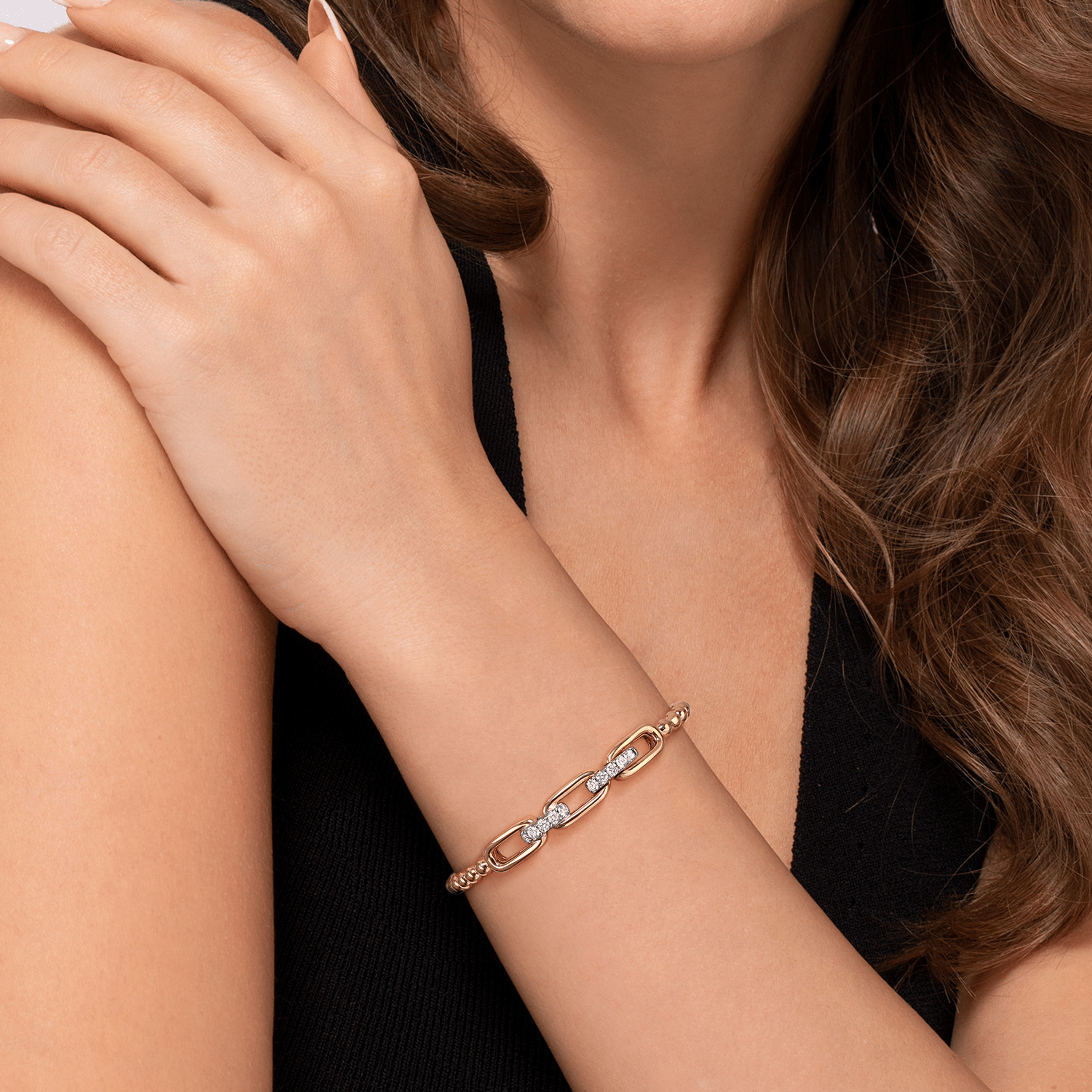 14K White Yellow Gold Bujukan and Diamond Bangle Bracelet