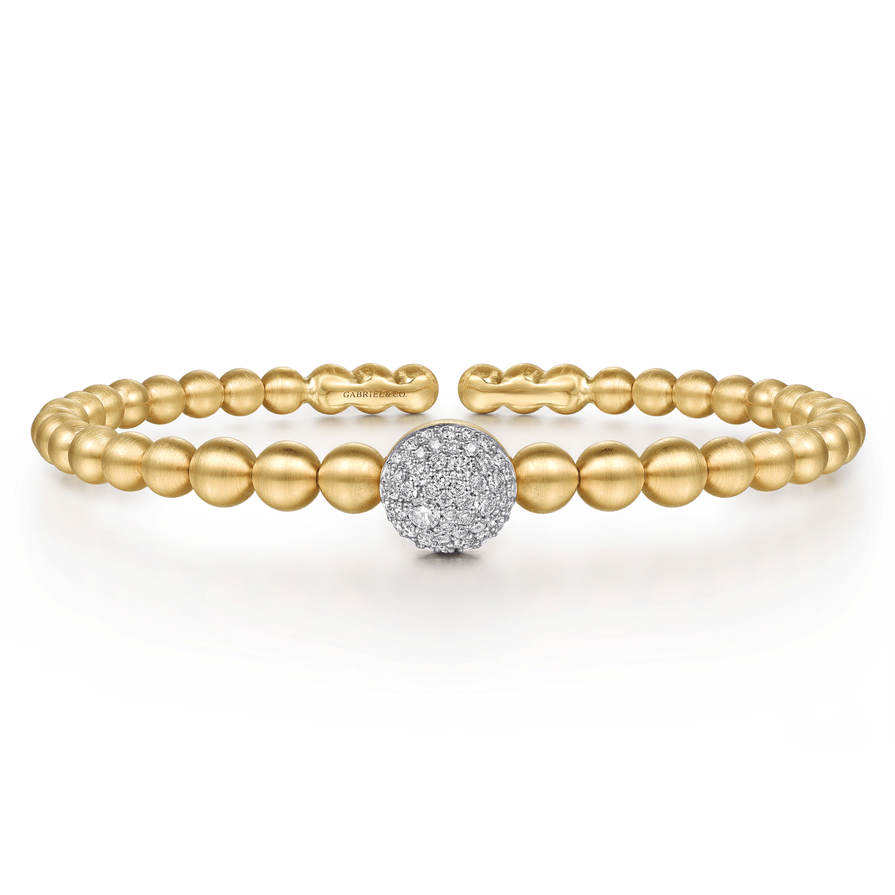 14K White Yellow Gold Diamond and Bujukan Ball Split Bangle Bracelet