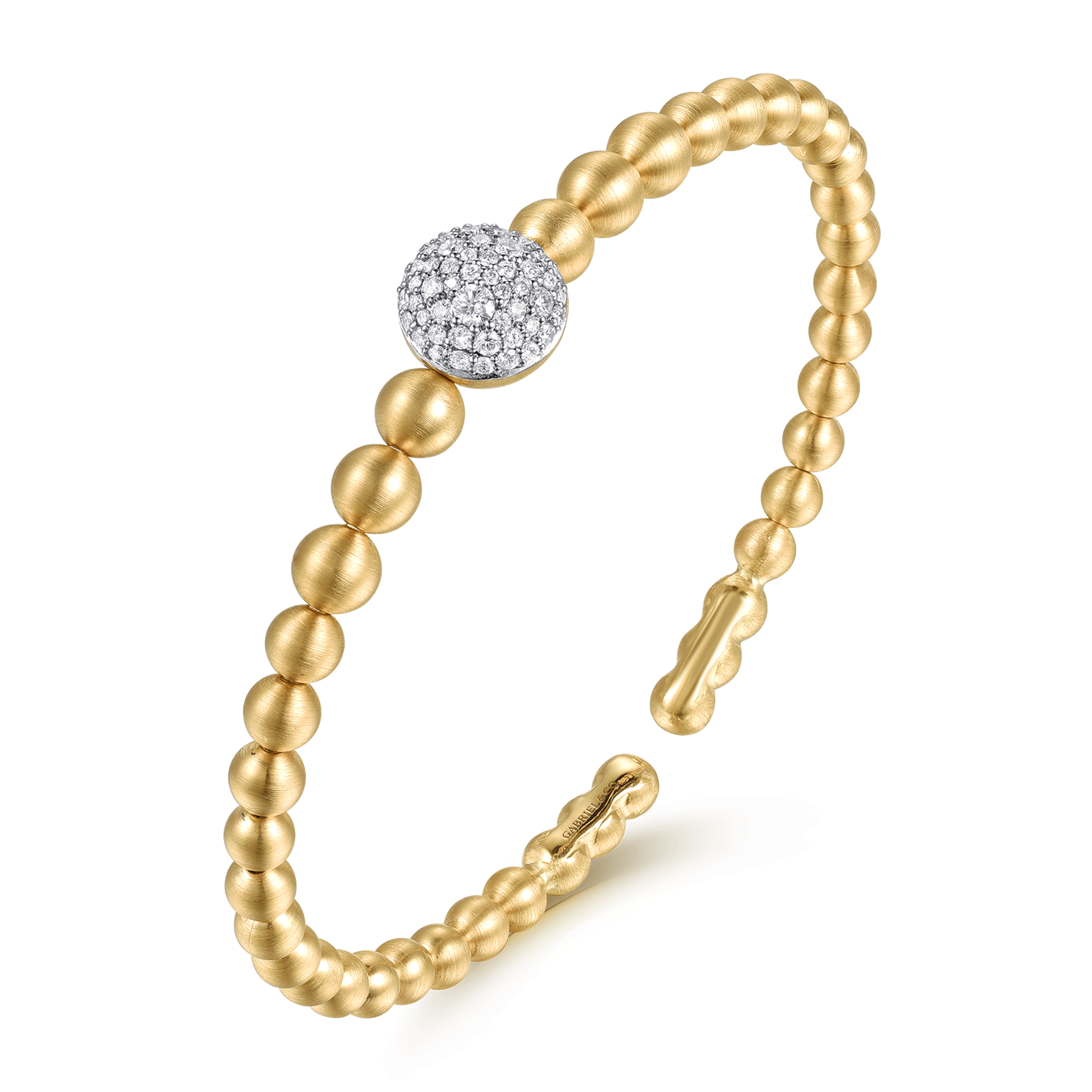 14K White Yellow Gold Diamond and Bujukan Ball Split Bangle Bracelet