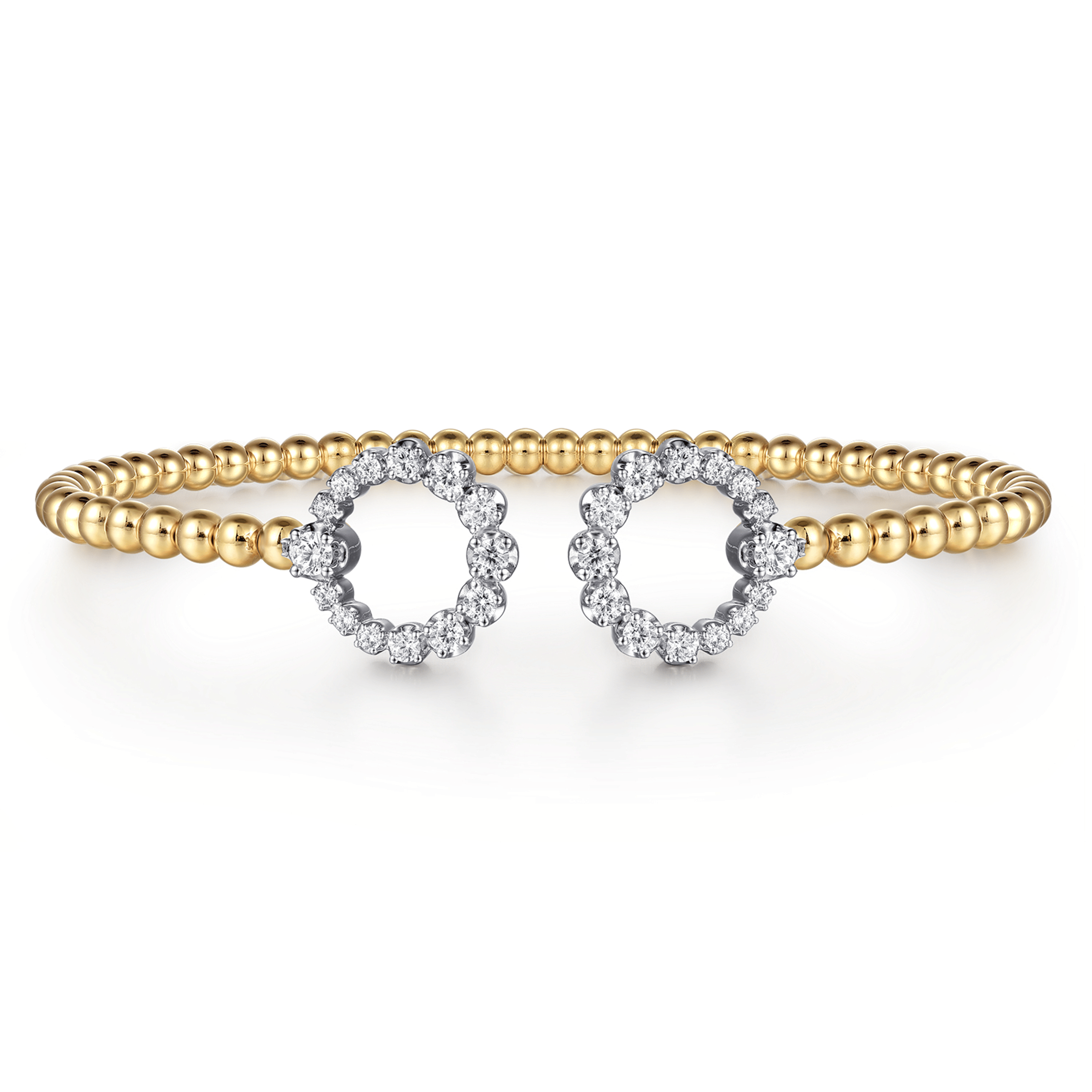 14K Yellow Gold Bujukan and Diamond Circle Open Bangle Bracelet