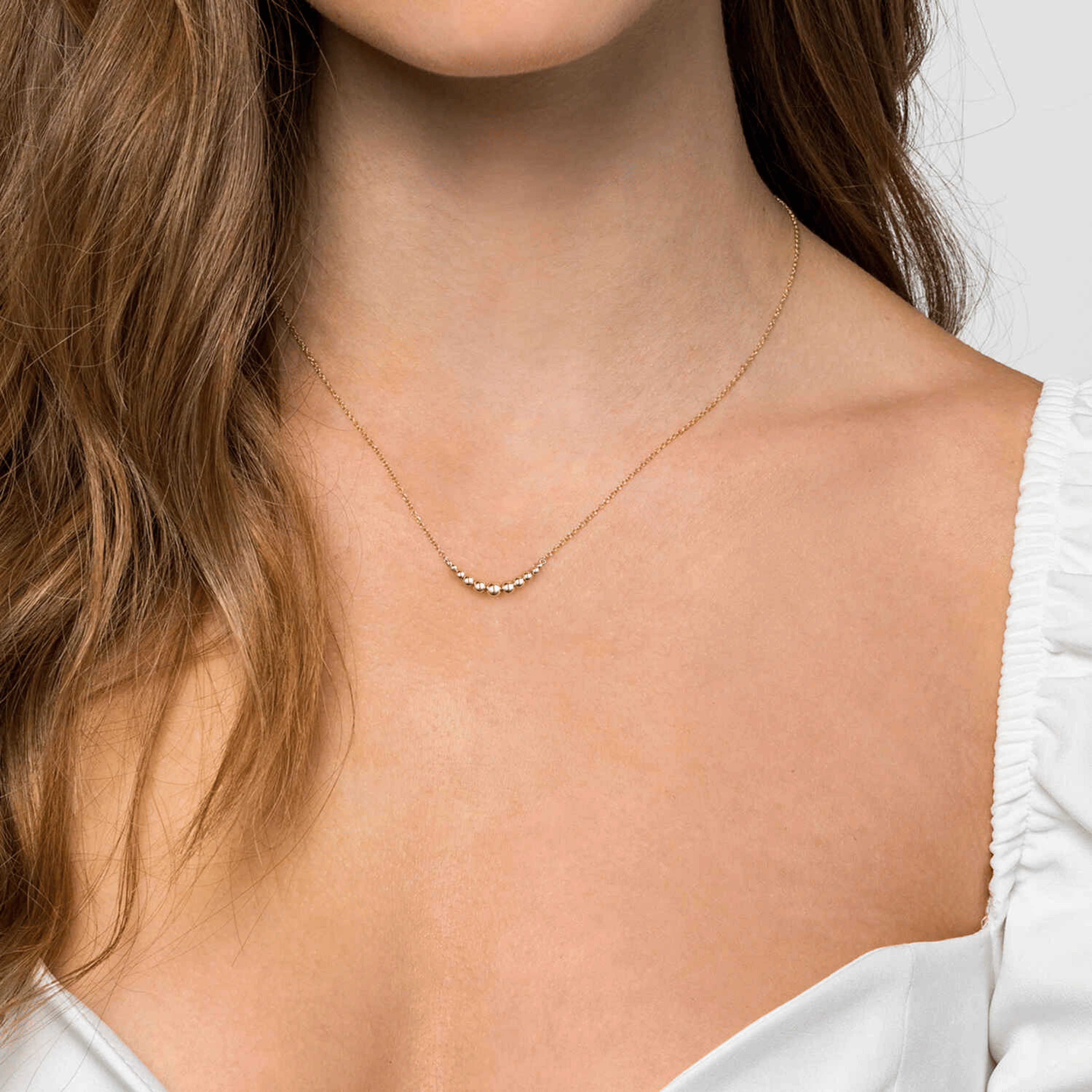 14K Yellow Gold Graduating Bujukan Ball Bar Necklace