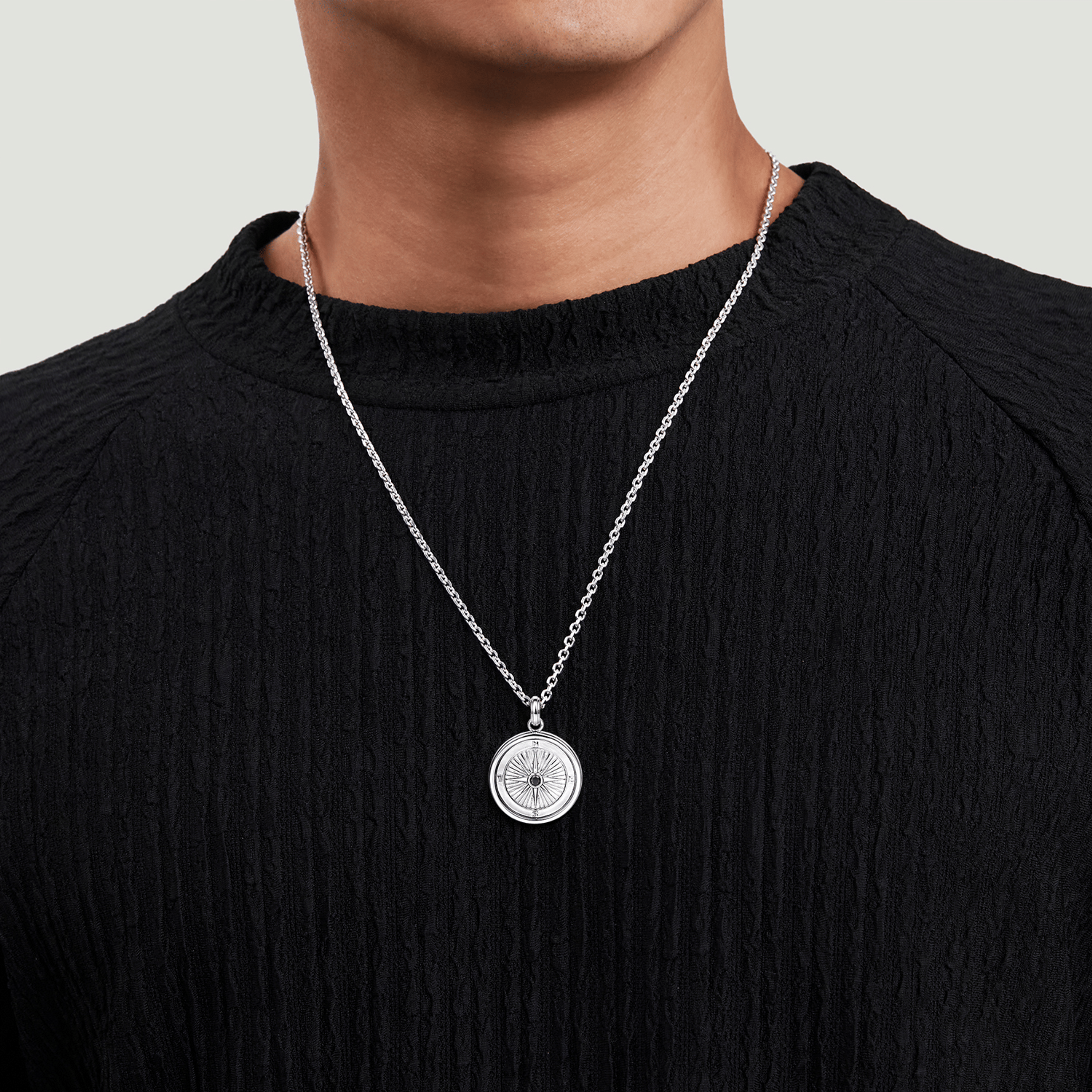 Compass Pendant 925 Sterling Silver Black Spinel