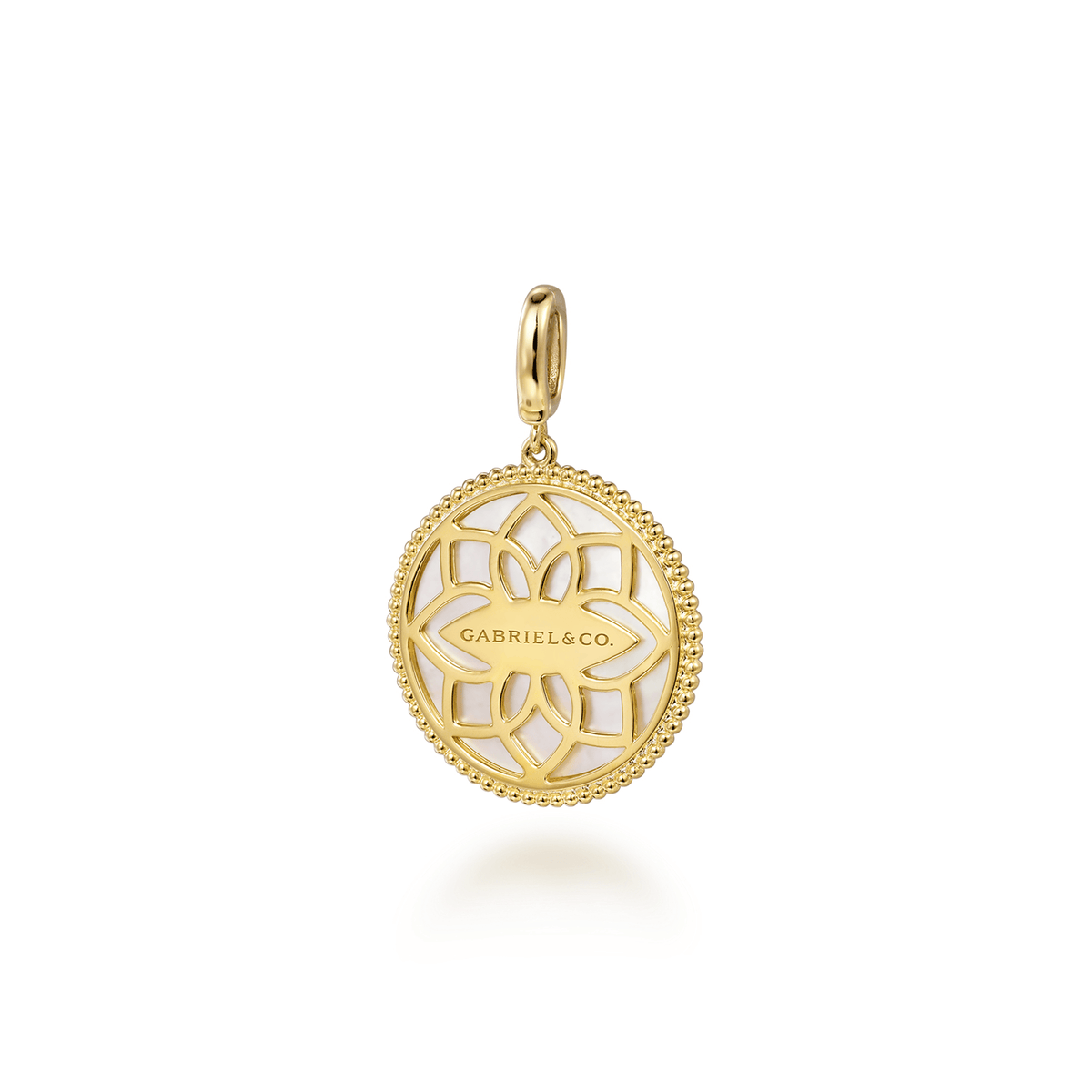 14K Yellow Gold Bujukan Diamond and Mother of Pearl Medallion Pendant