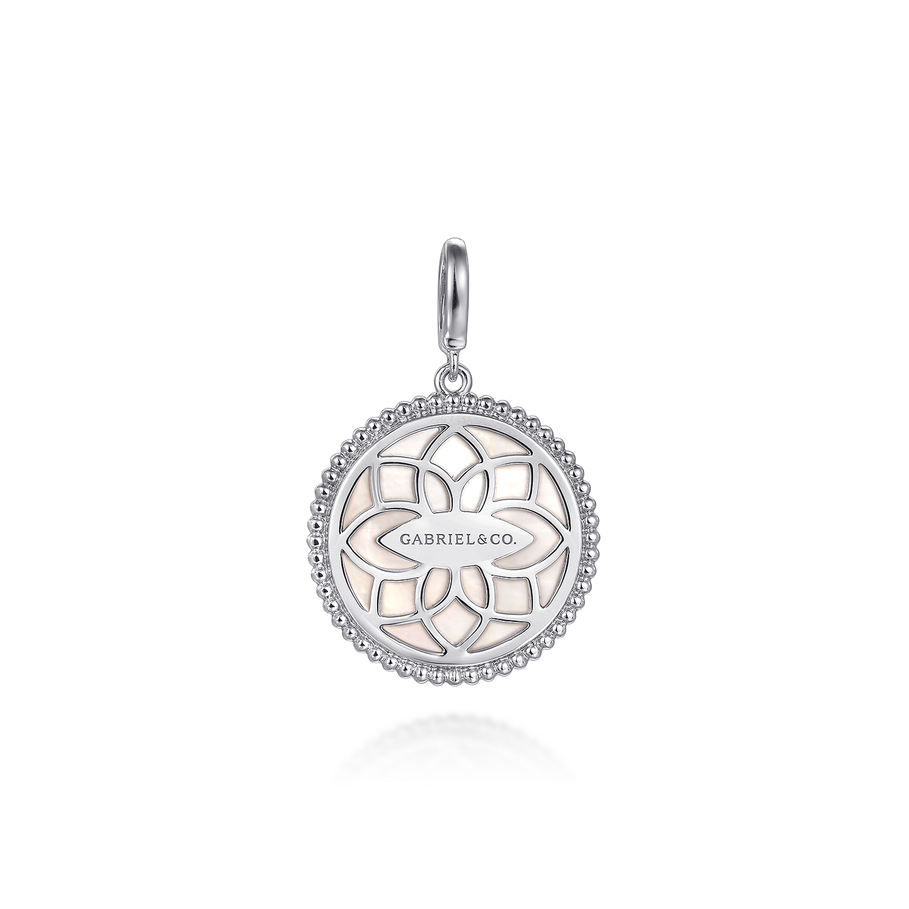 925 Sterling Silver White Sapphire and Mother Of Pearl Medallion Pendant