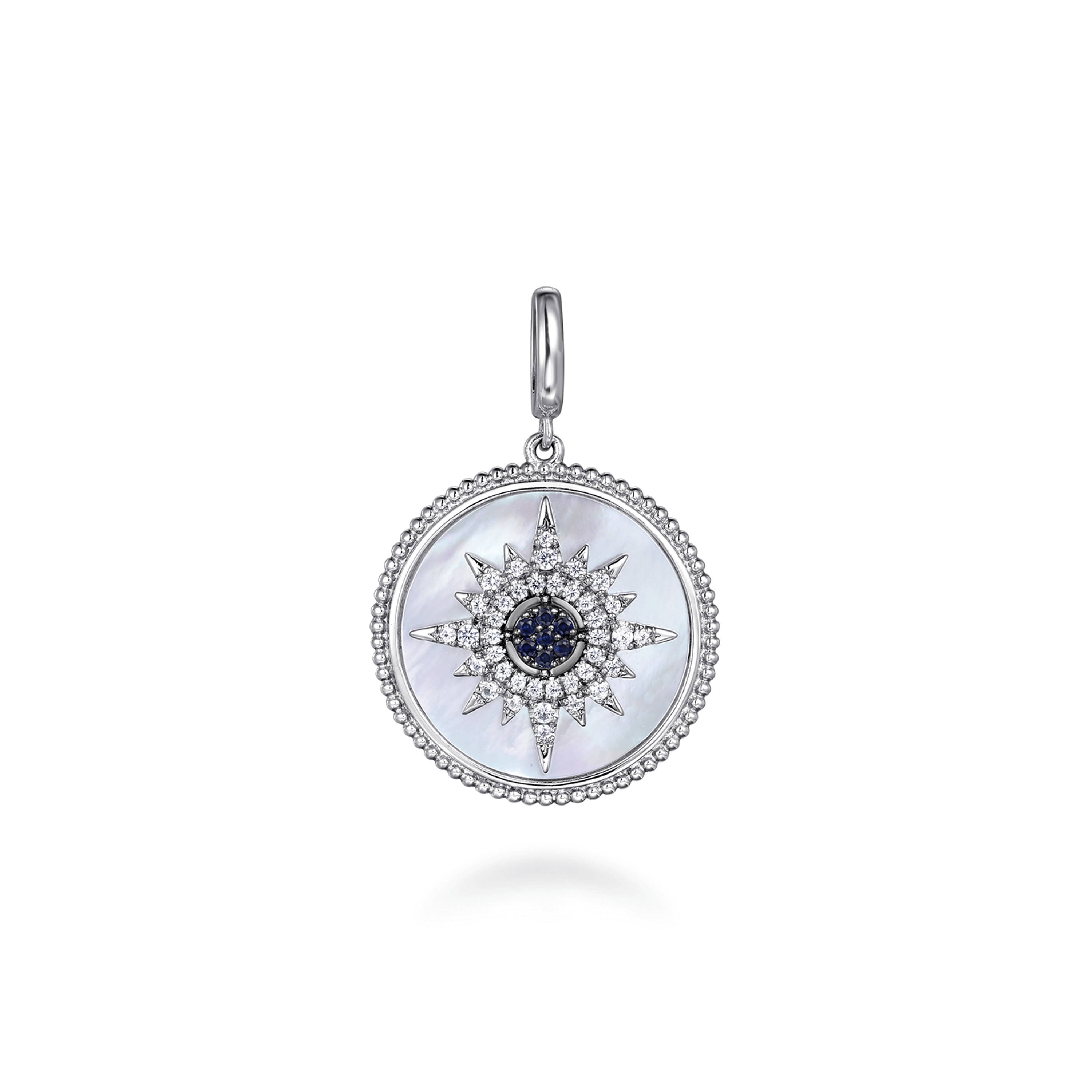 925 Sterling Silver Blue Sapphire and White Sapphire Medallion Pendant