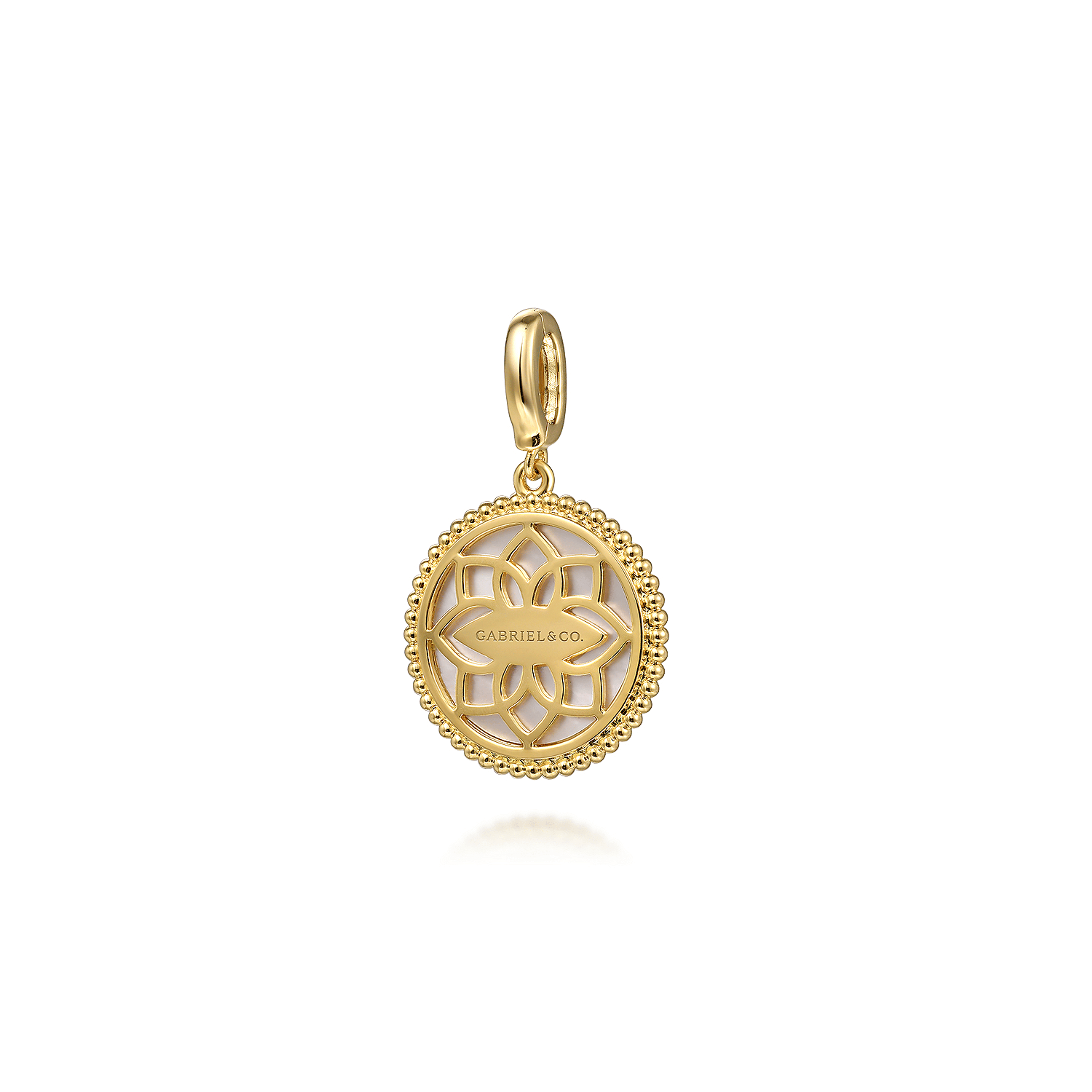 14K Yellow Gold Bujukan Diamond Compass Mother of Pearl Medallion Pendant