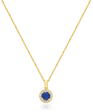 14K Yellow Gold 5mm Ceylon Sapphire and Diamond Halo Pendant