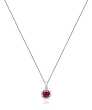 14K White Gold 6mm Pink Tourmaline and Diamond Halo Pendant