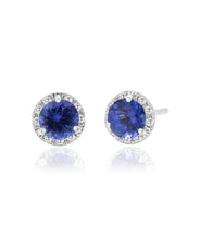 14K White Gold 2ct Tanzanite Diamond Halo Studs