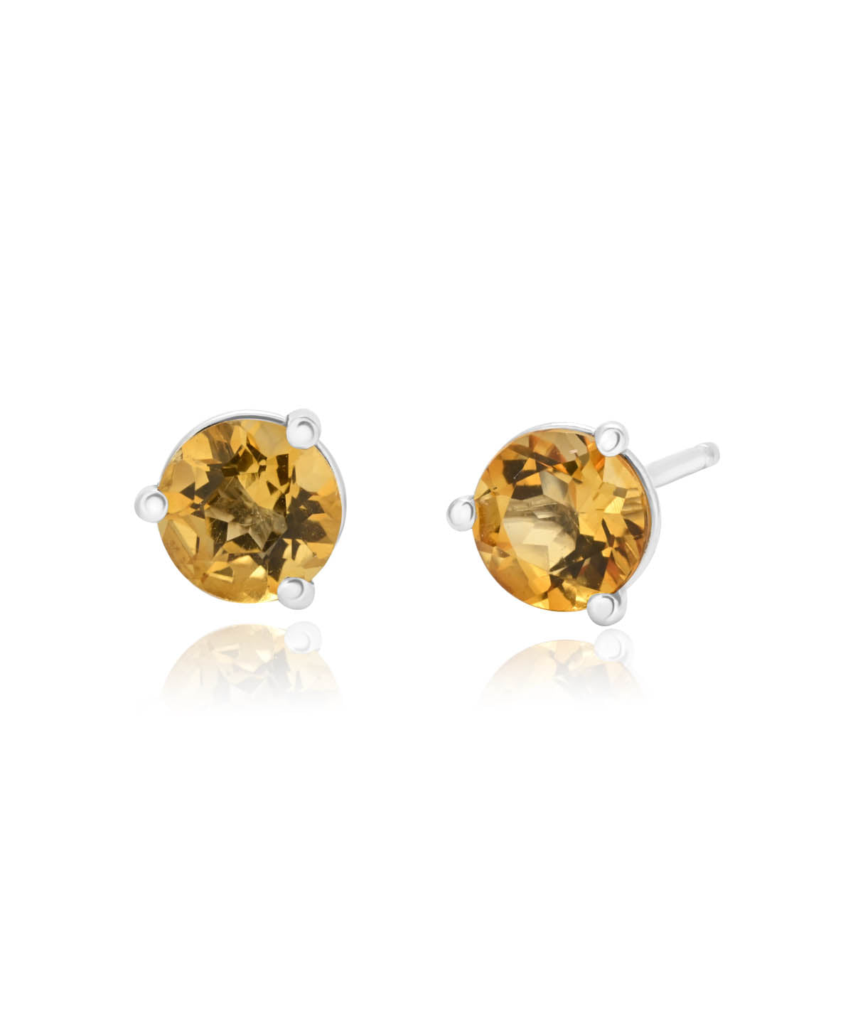 14K White Gold 5mm Citrine Three Prong Friction Back Stud Earrings