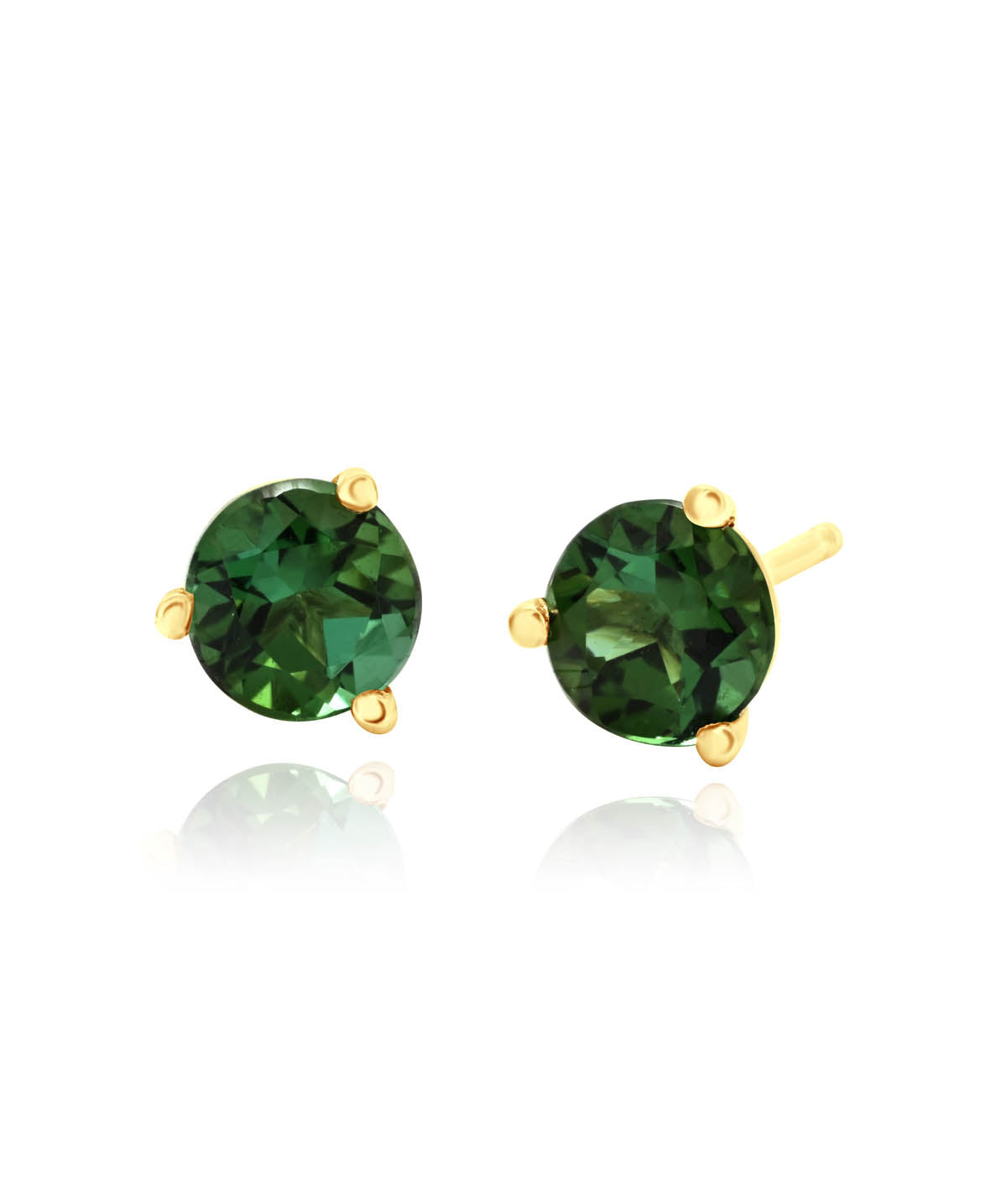 14K Yellow Gold 5mm Green Tourmaline Three Prong Friction Back Stud Earrings