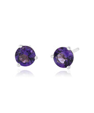 Sterling Silver 5mm Amethyst Three Prong Friction Back Stud Earrings