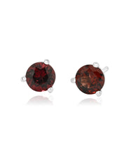 14K White Gold 5mm Garnet Three Prong Friction Back Stud Earrings