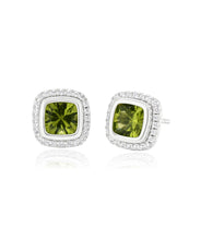 14K White Gold 2.00ct Peridot and Diamond Halo Stud Earrings
