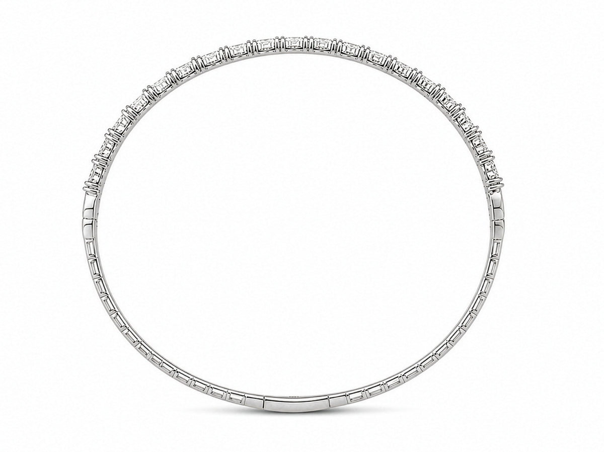 925 Sterling Silver Flexible Bangle Bracelet with Alternating Sections of Diamonds and Polished Metal Links