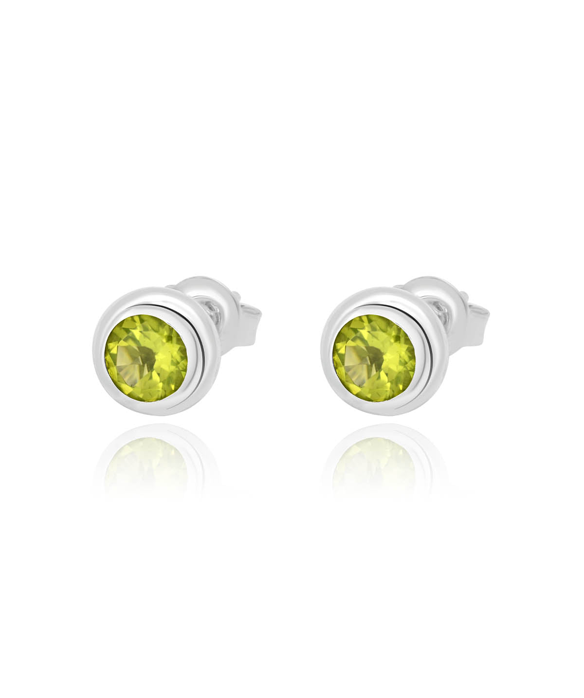 Sterling Silver 5mm Bezel Set Peridot Stud Earrings