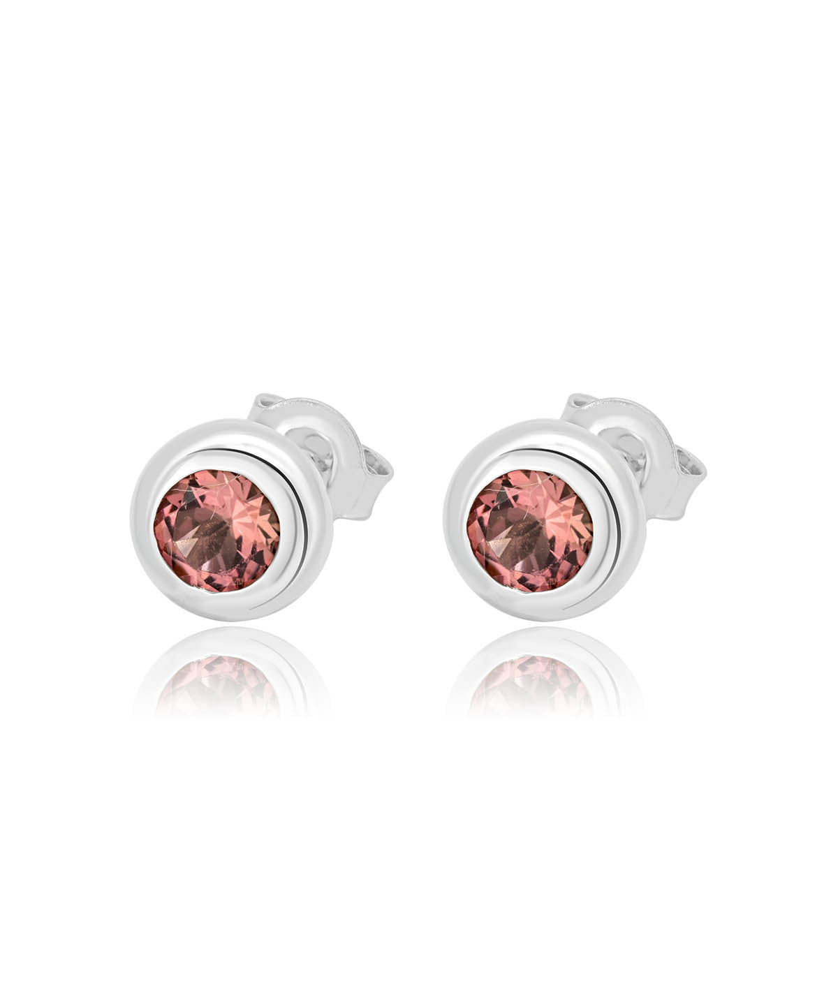 14K Yellow Gold 5mm Bezel Set Pink Tourmaline Stud Earrings