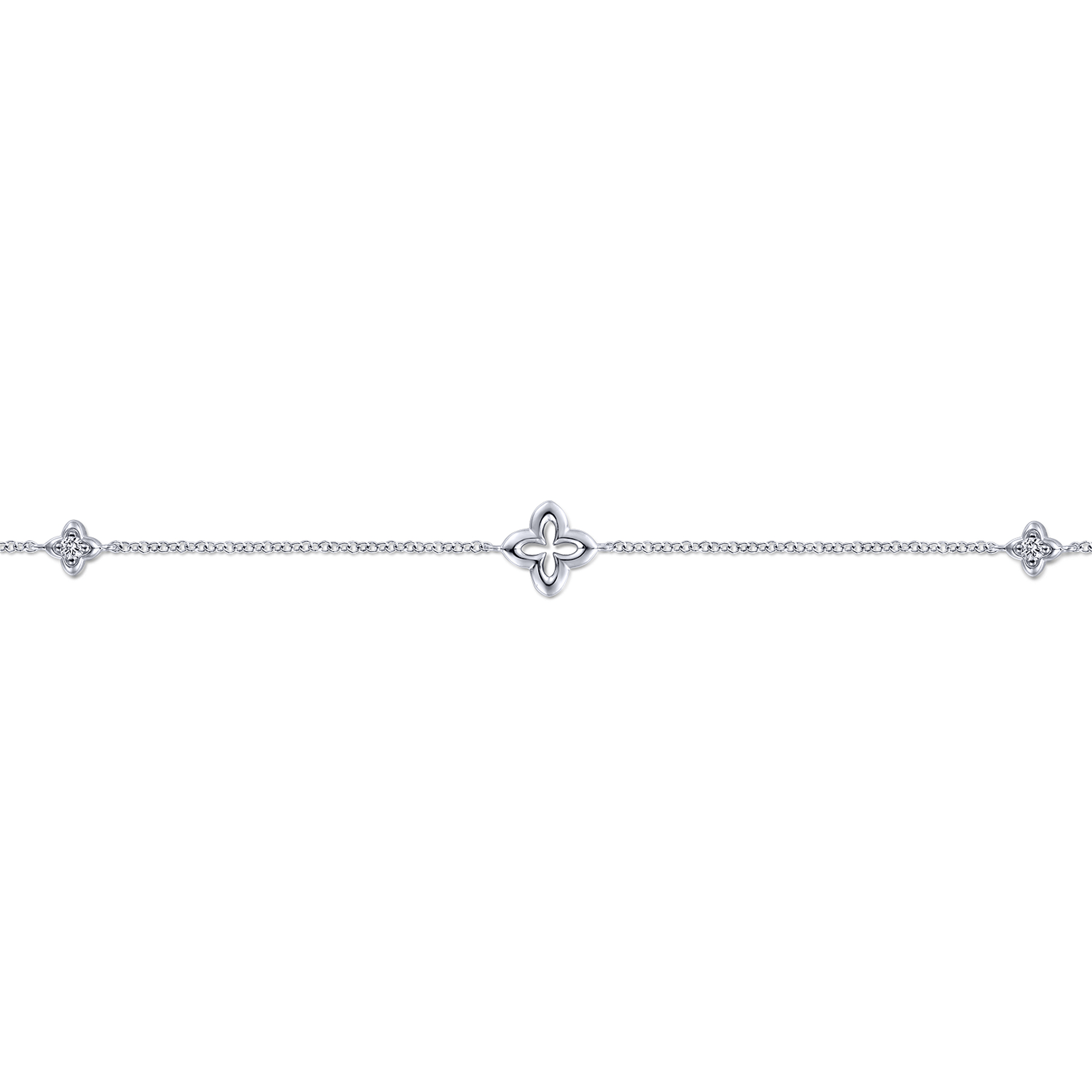 925 Sterling Silver White Sapphire Clover Station Bracelet