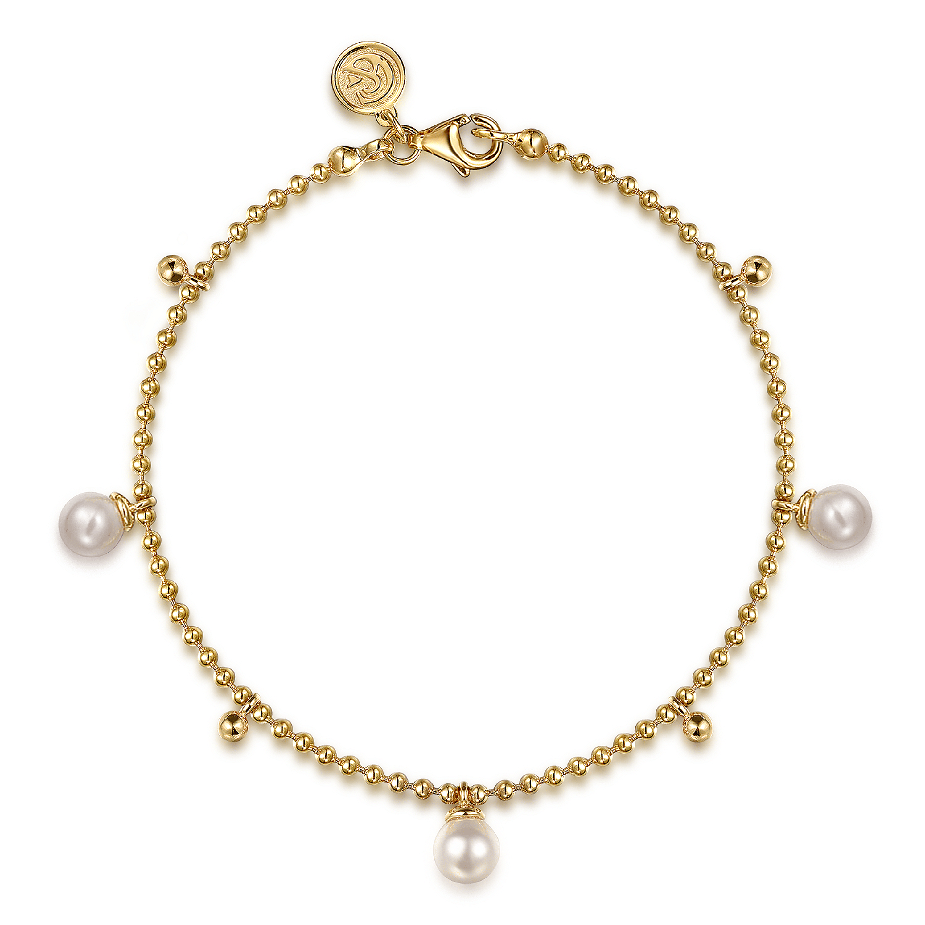 14K Yellow Gold Beaded Pearl Droplet Bracelet