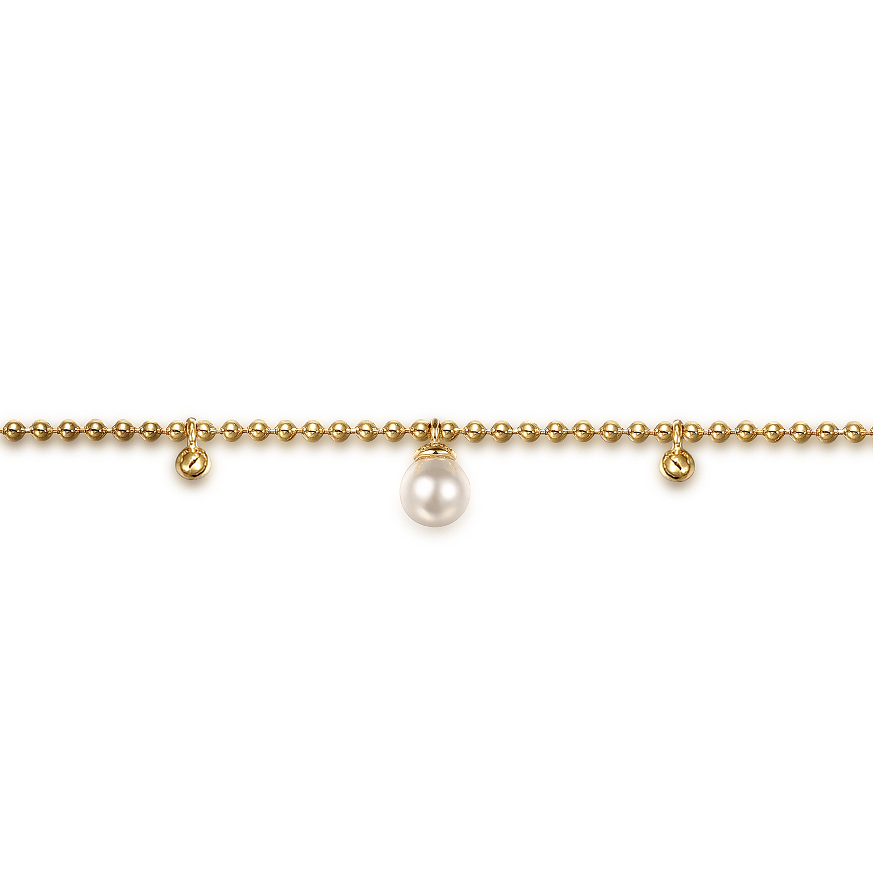 14K Yellow Gold Beaded Pearl Droplet Bracelet