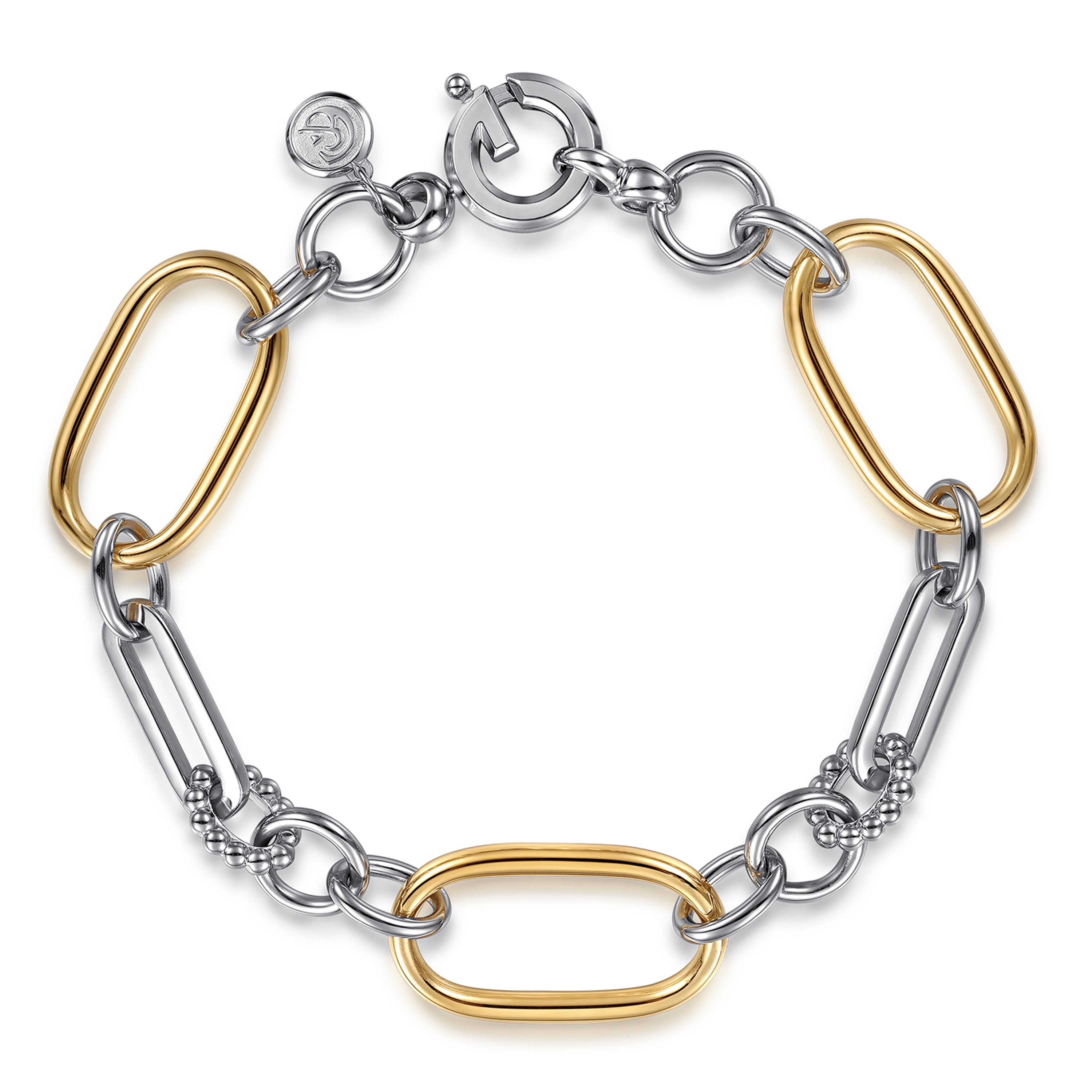 14K Yellow Gold and 925 Sterling Silver Hollow Link Chain Braclet