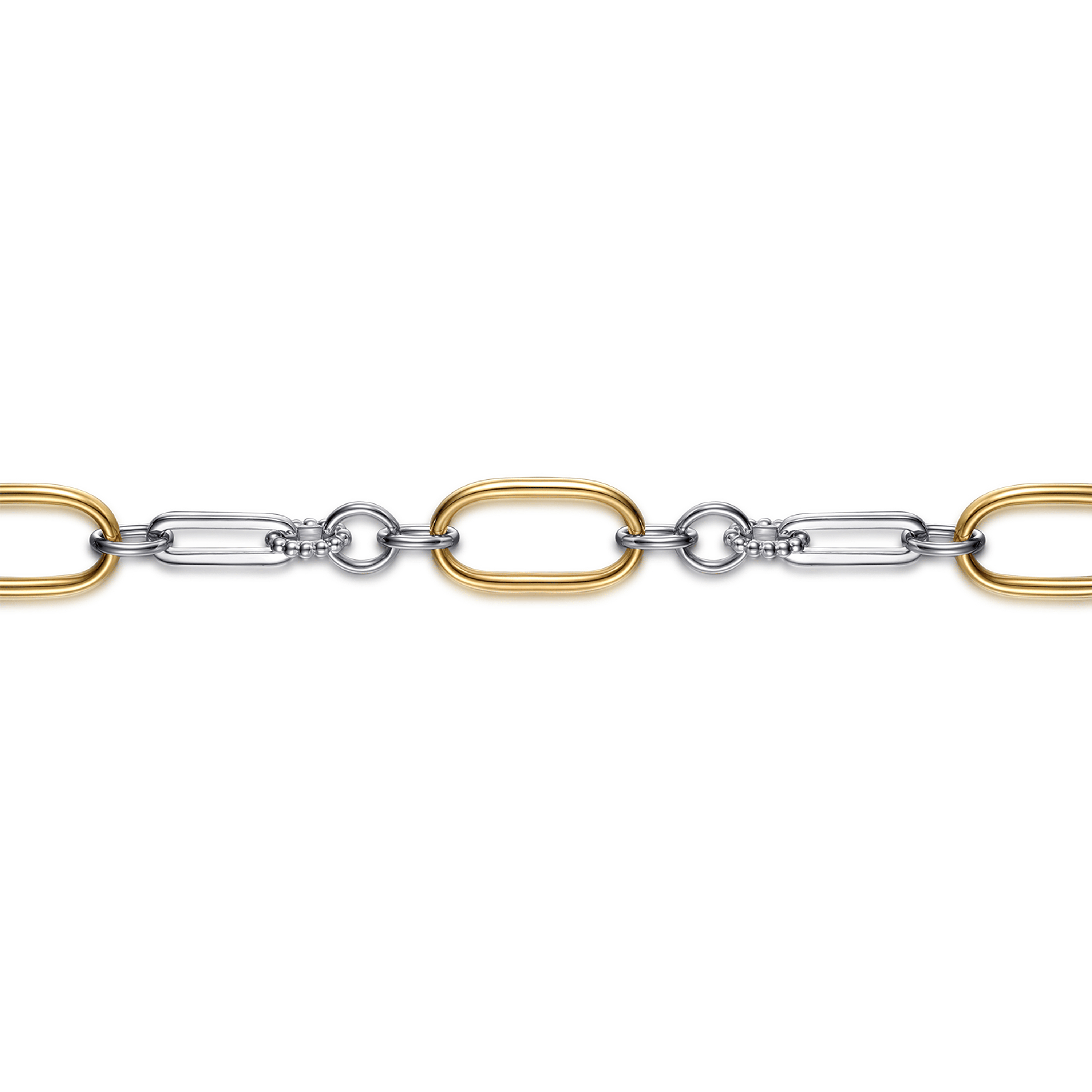 14K Yellow Gold and 925 Sterling Silver Hollow Link Chain Braclet