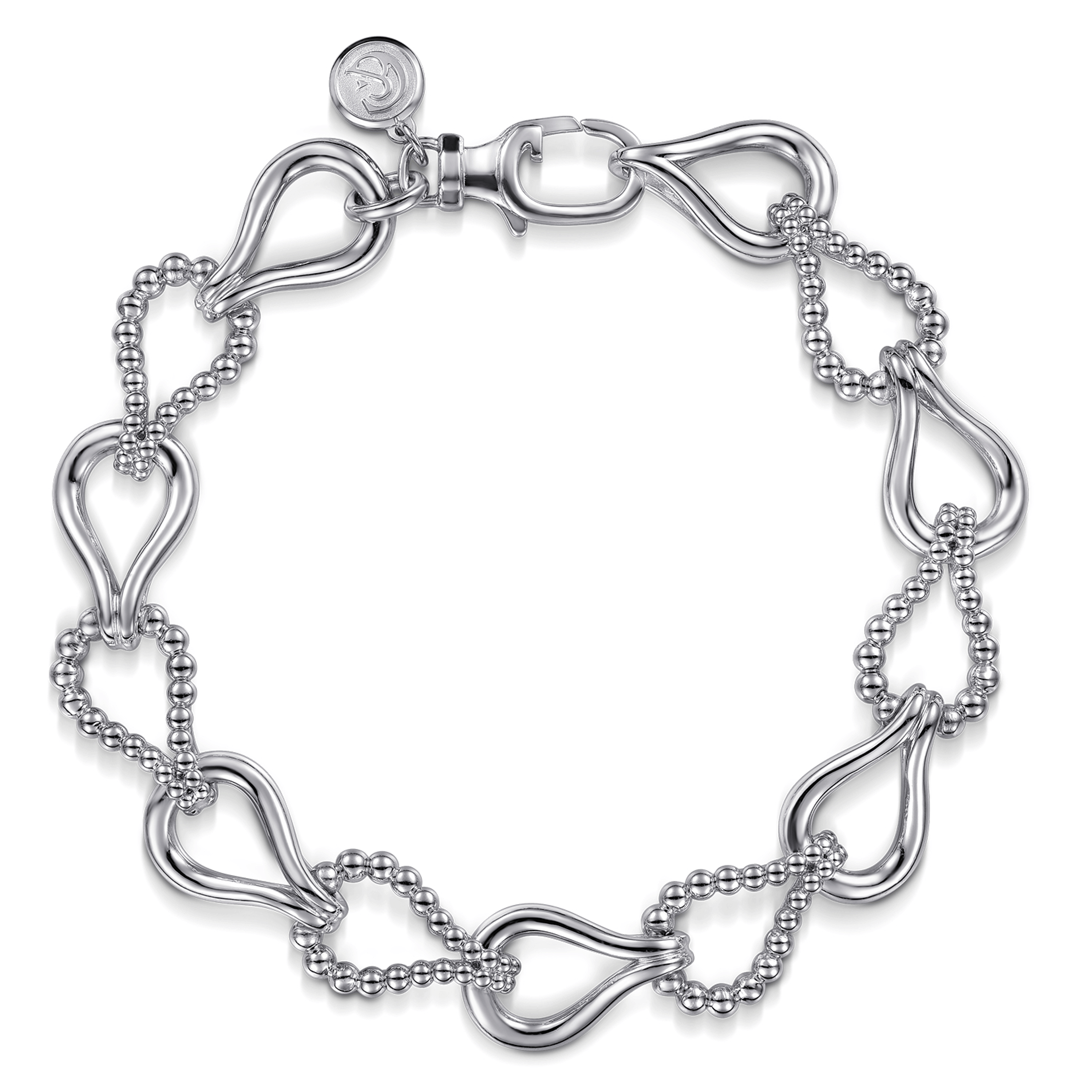 925 Sterling Silver Bujukan Beaded Stirrup Link Chain Bracelet