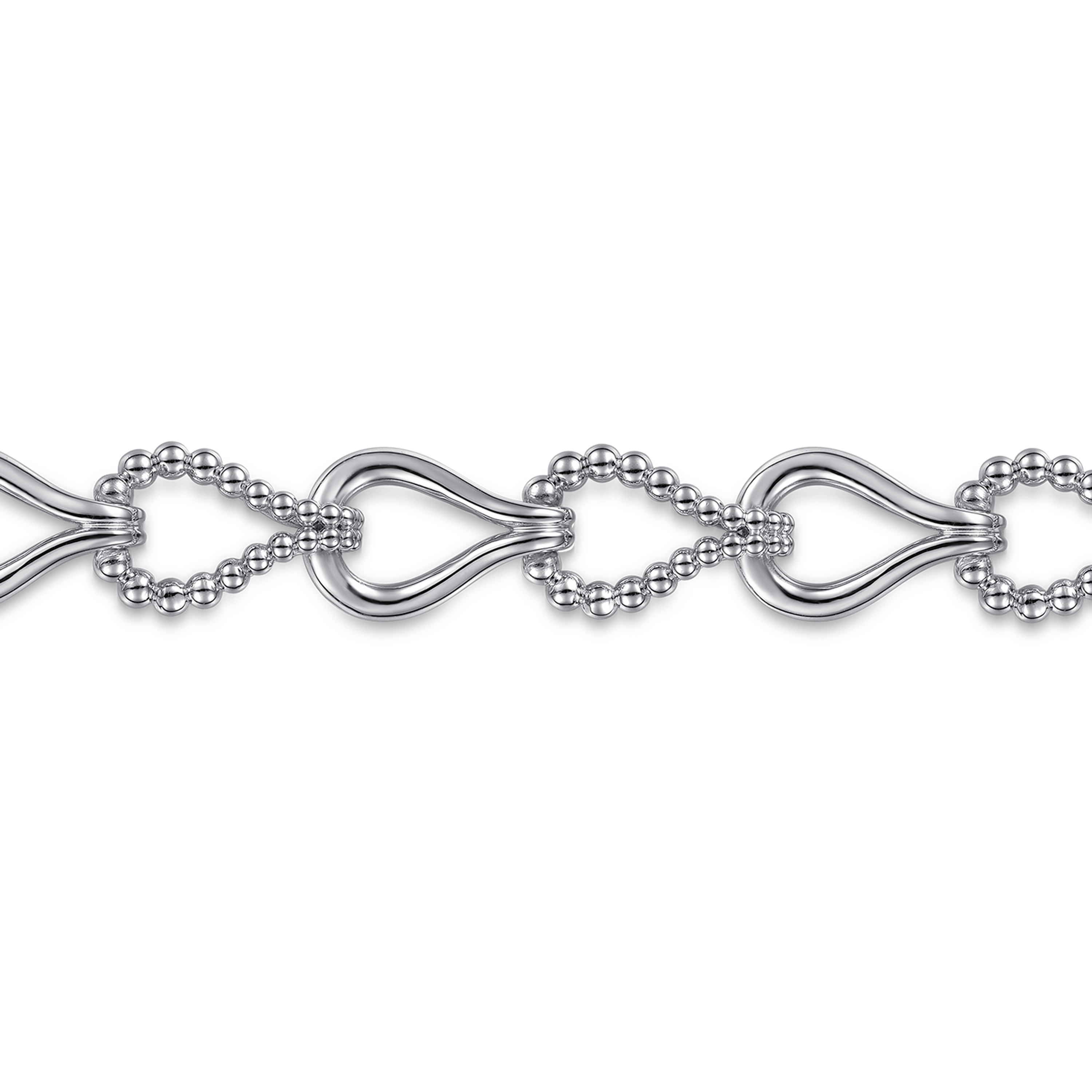 925 Sterling Silver Bujukan Beaded Stirrup Link Chain Bracelet