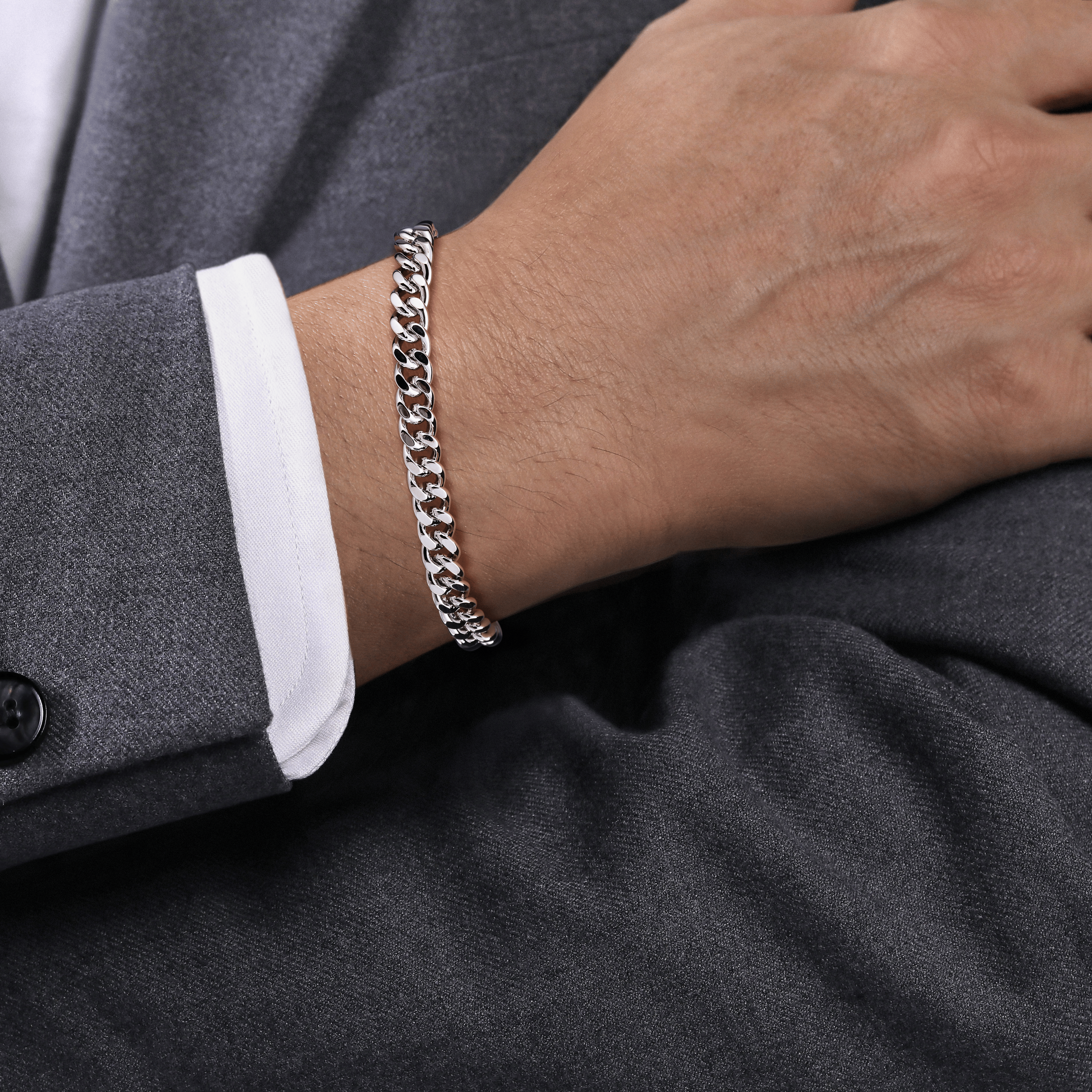 925 Sterling Silver Men's Solid Cuban Link Chain with Diamond Cut Bracelet