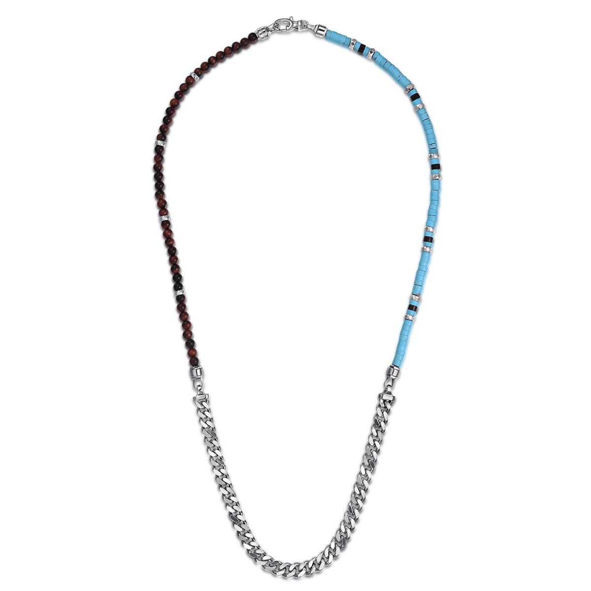 Beaded Wrap Bracelet and Necklace 925 Sterling Silver Turquoise Onyx and Tiger Eye