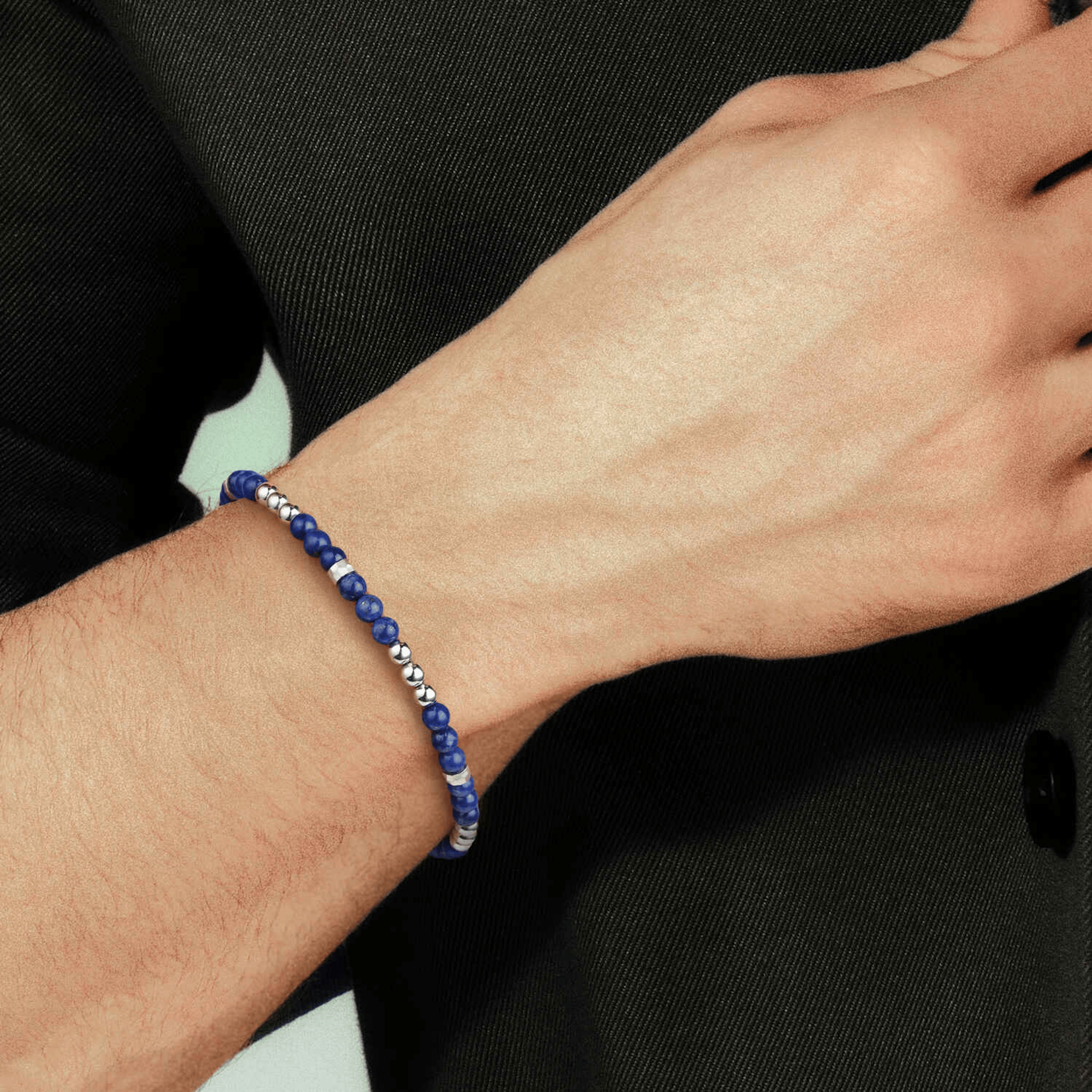 Sterling Silver 4mm Lapis Beaded and 4mm Silver Ball Bracelet