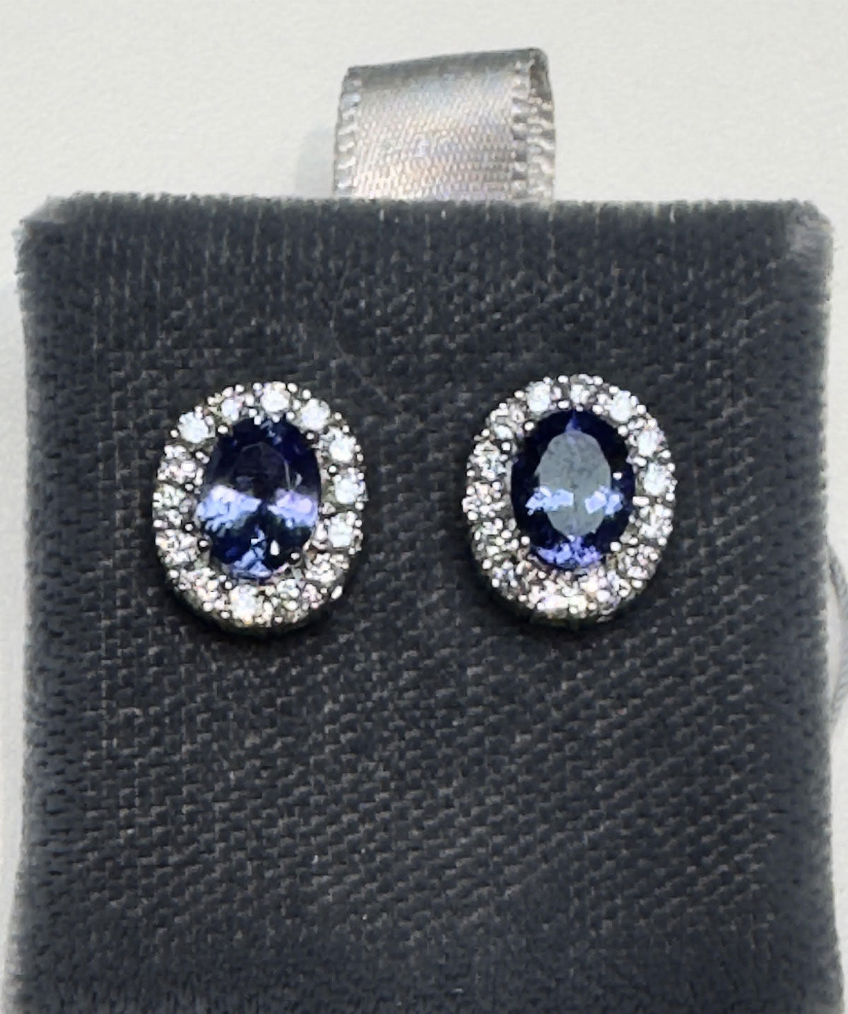 Tanzanite Earrings 14k white gold 28 diamonds 1.00 cts 2 Tanzanites 8x6mm