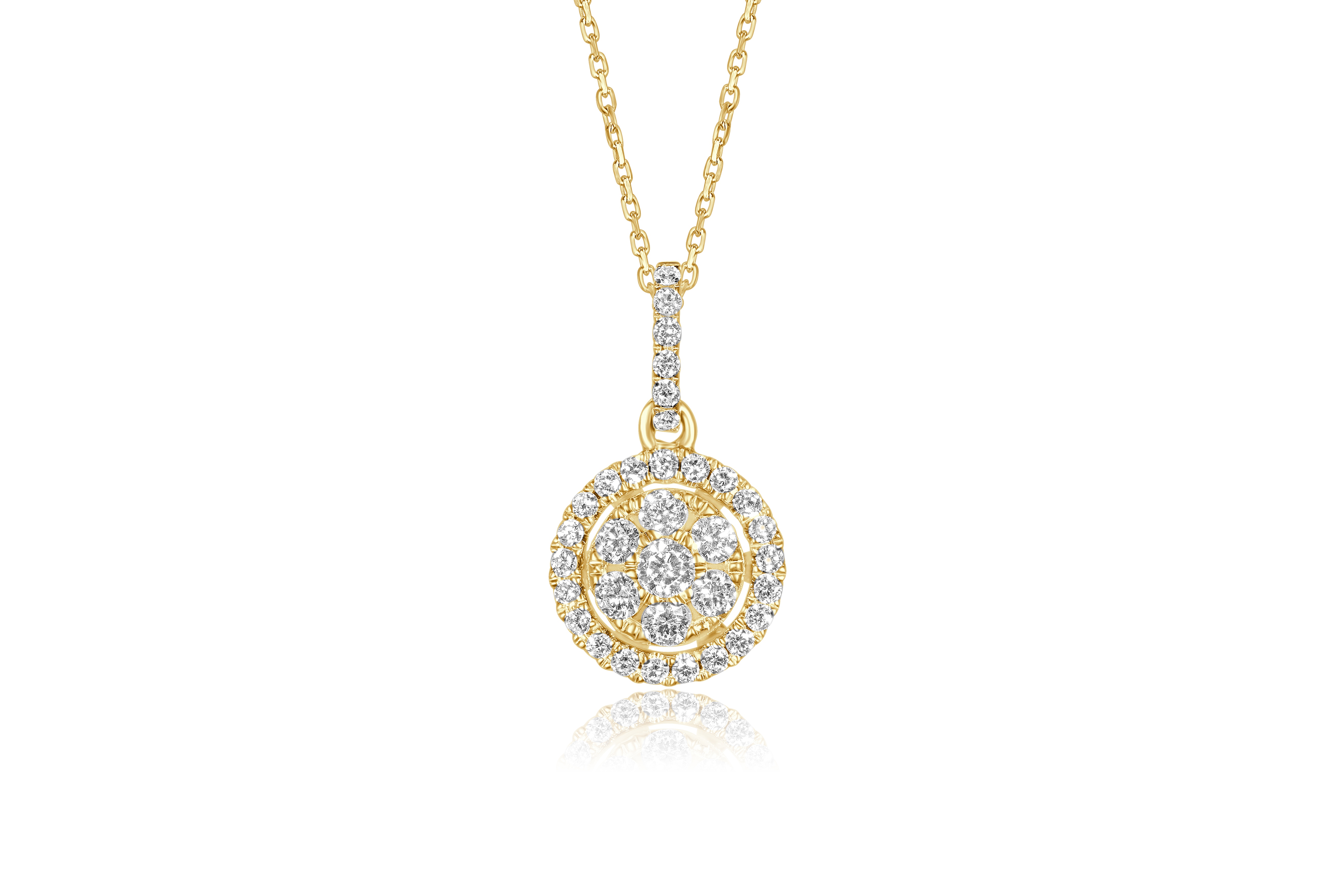 14K Yellow Gold Diamond Cluster and Halo Pendant