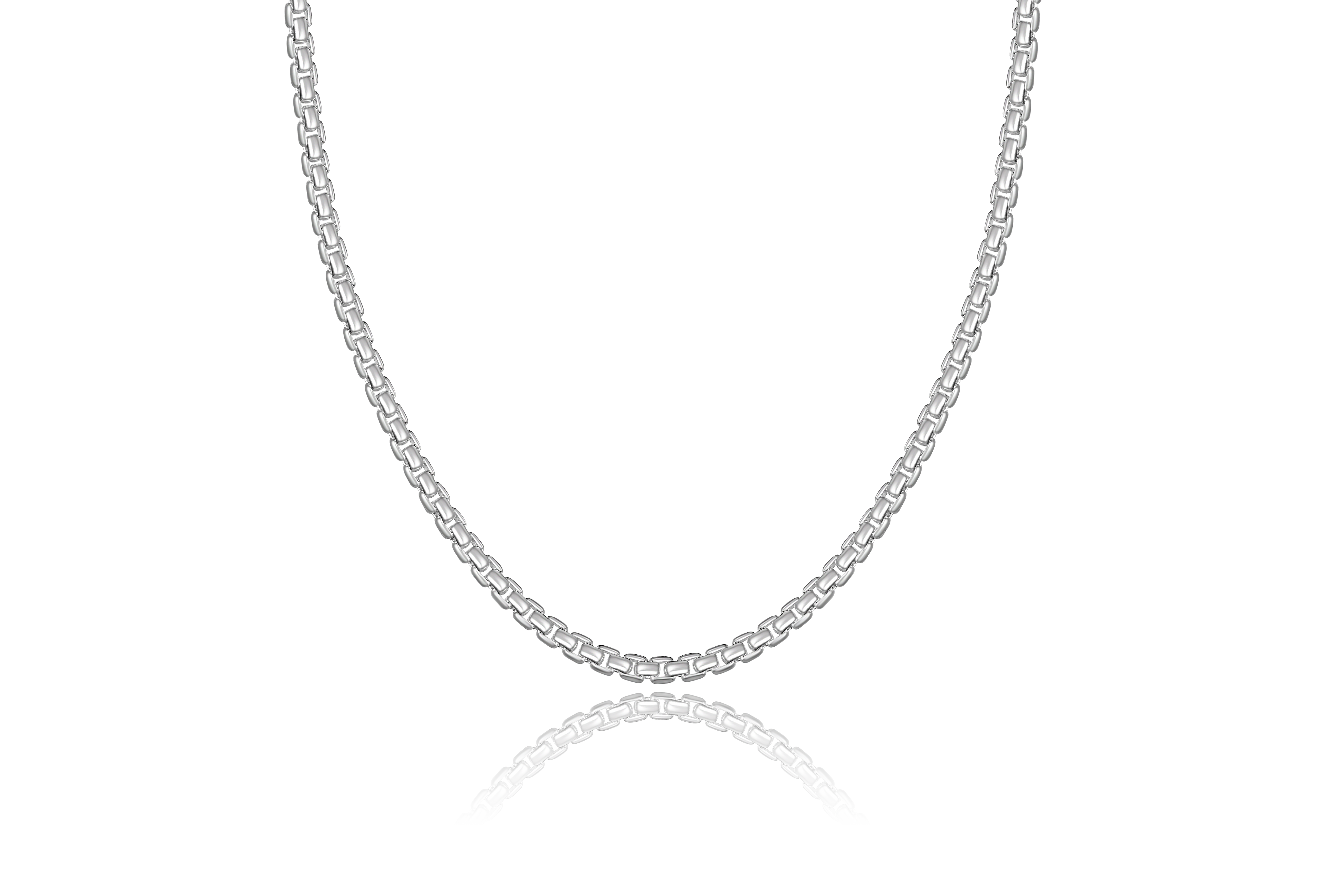 Sterling Silver Rhodium Plated Solid Round Box Chain