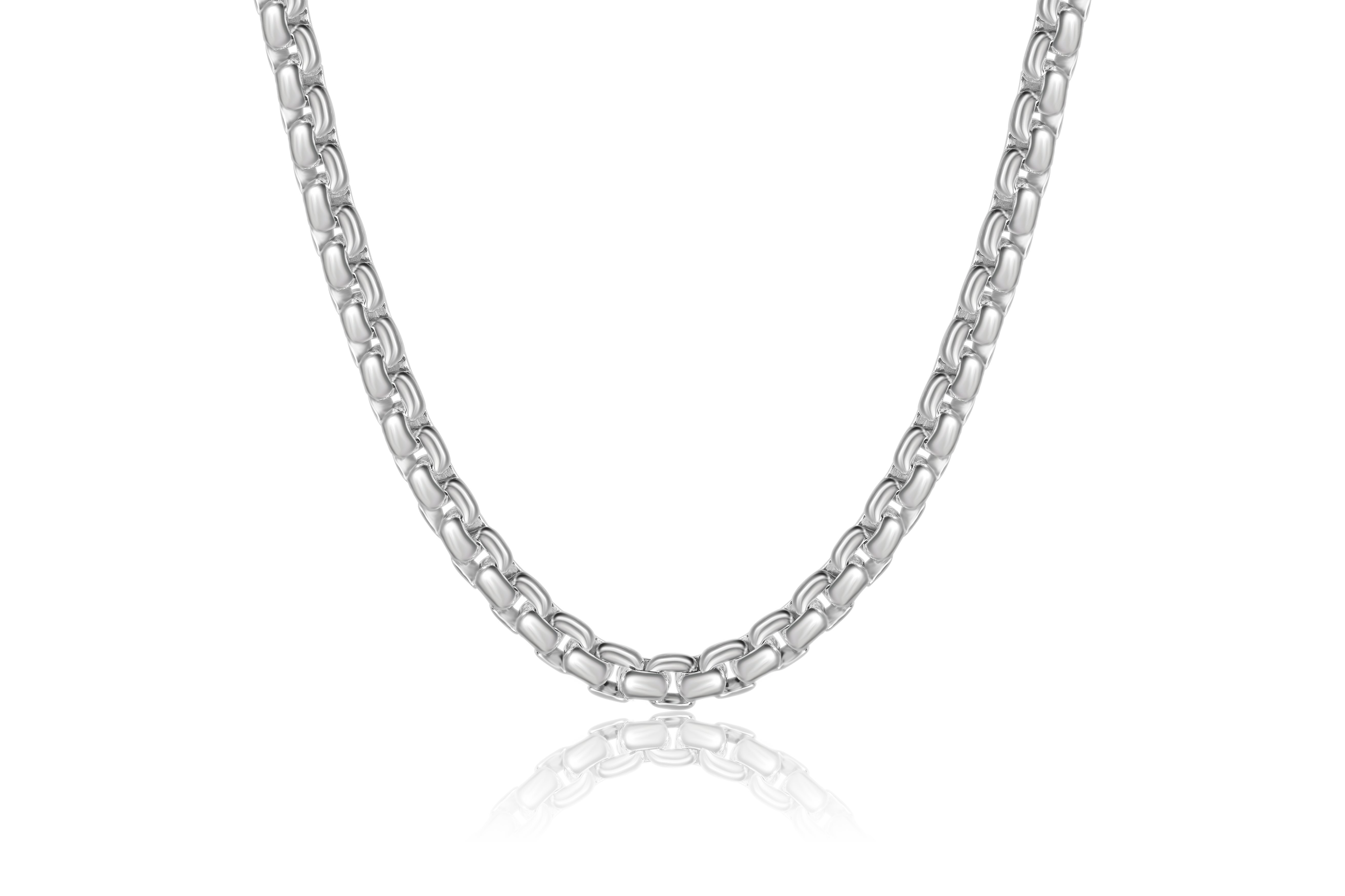 Sterling Silver Rhodium Plated 4mm Solid Round Box Chain