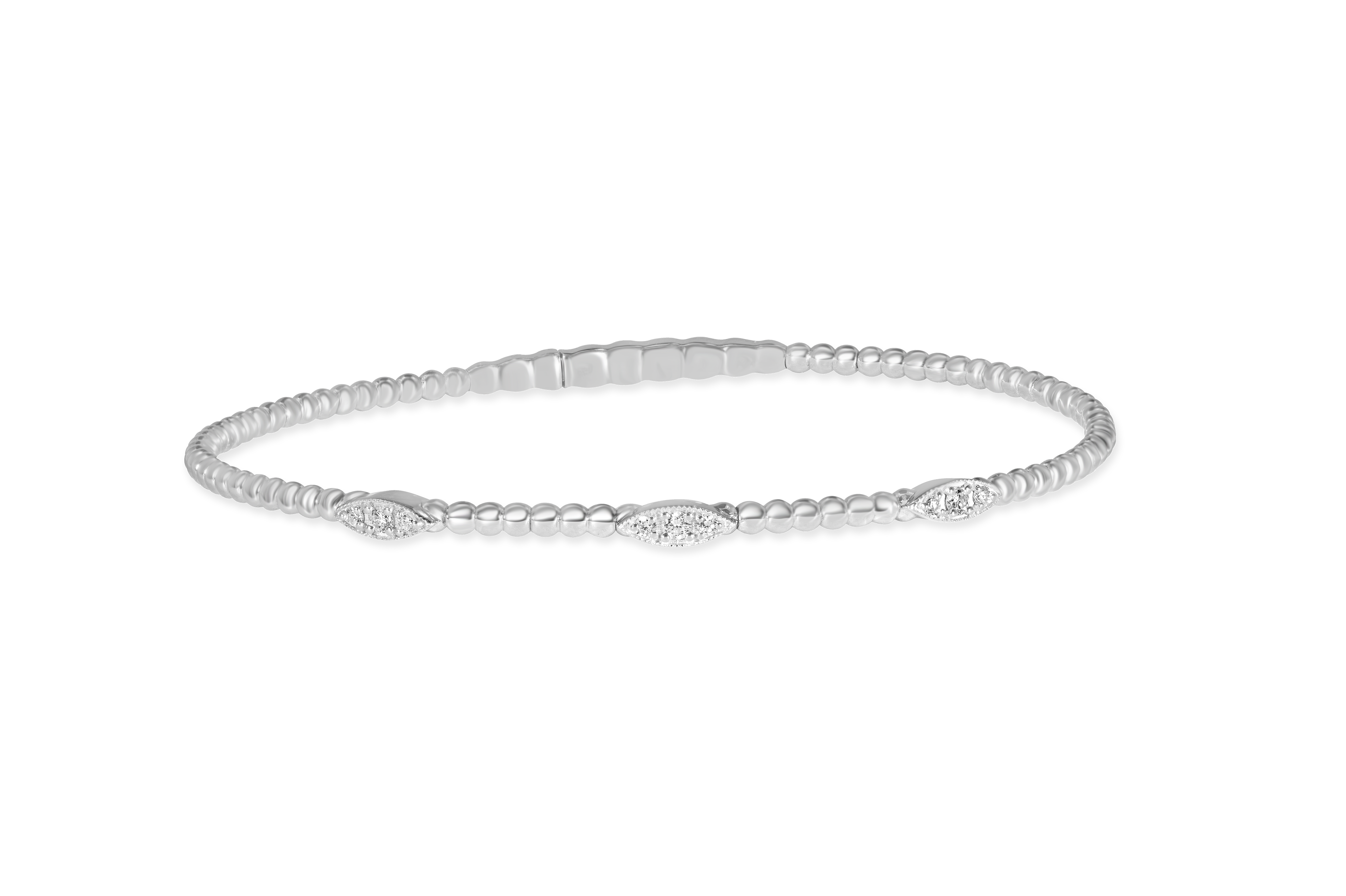 Sterling Silver Beaded Natural Diamond Accented Station Bangle Bracelet