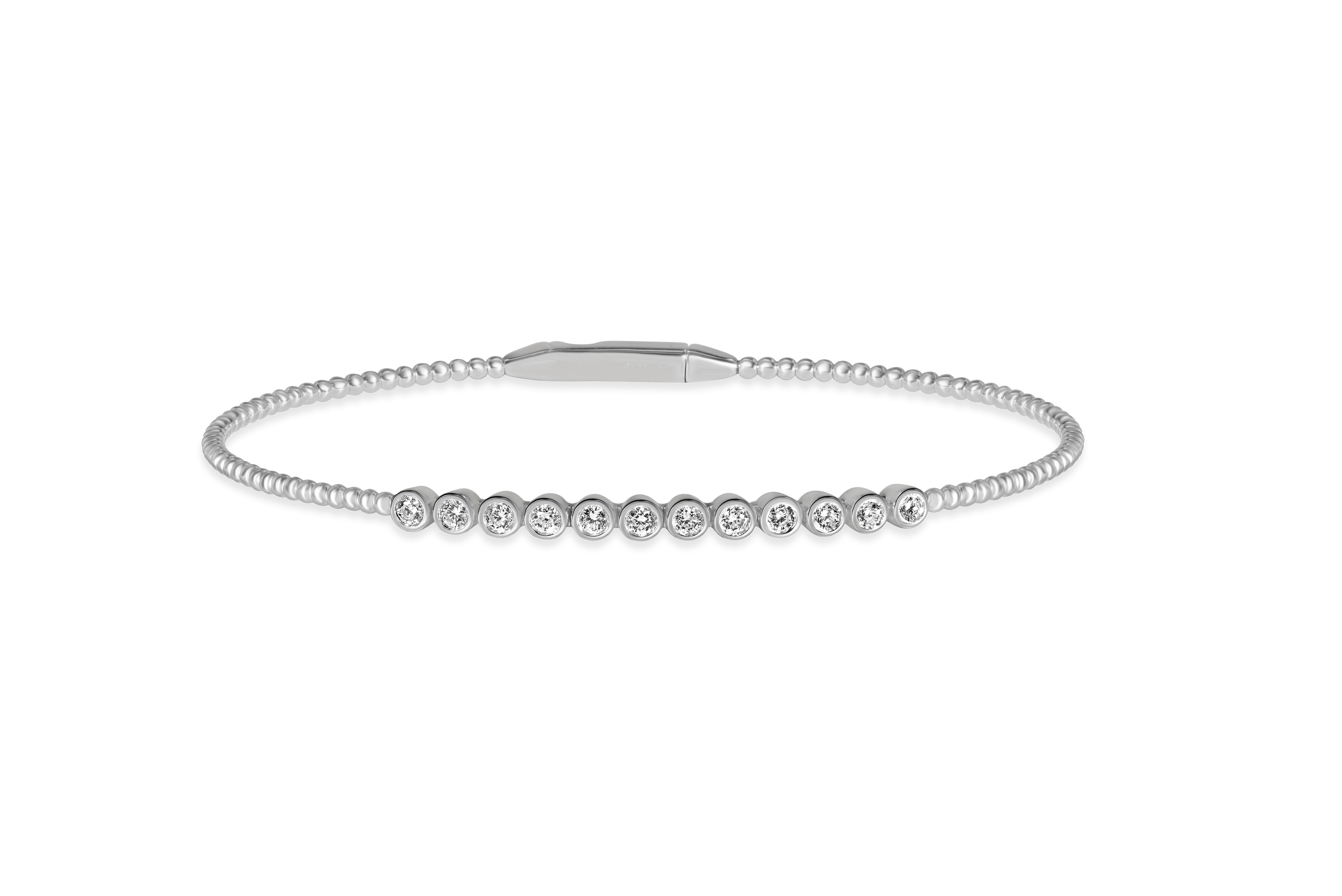 Sterling Silver Beaded Bezel Diamond Bangle Bracelet