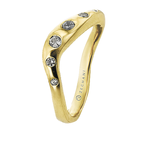 14K Yellow Gold Flush Set Graduating Natural Diamond Curved Wedding Band