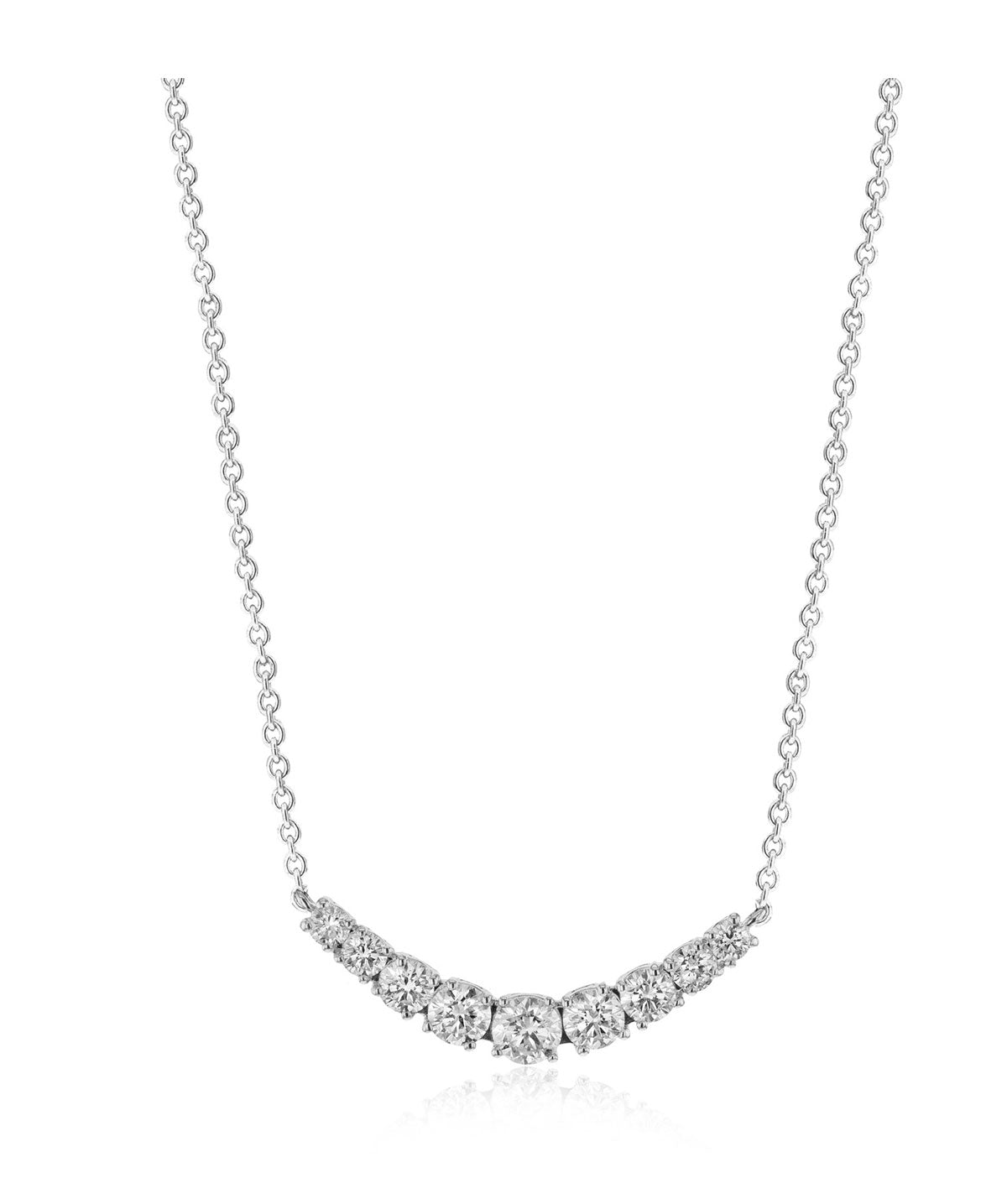 Zeghani - 14K White Gold Curved Diamond Pendant Necklace