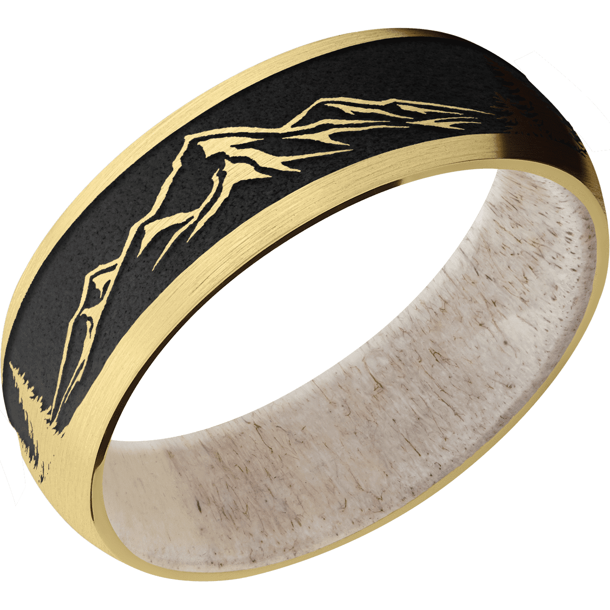 14K Yellow Gold + Satin Finish + Antler