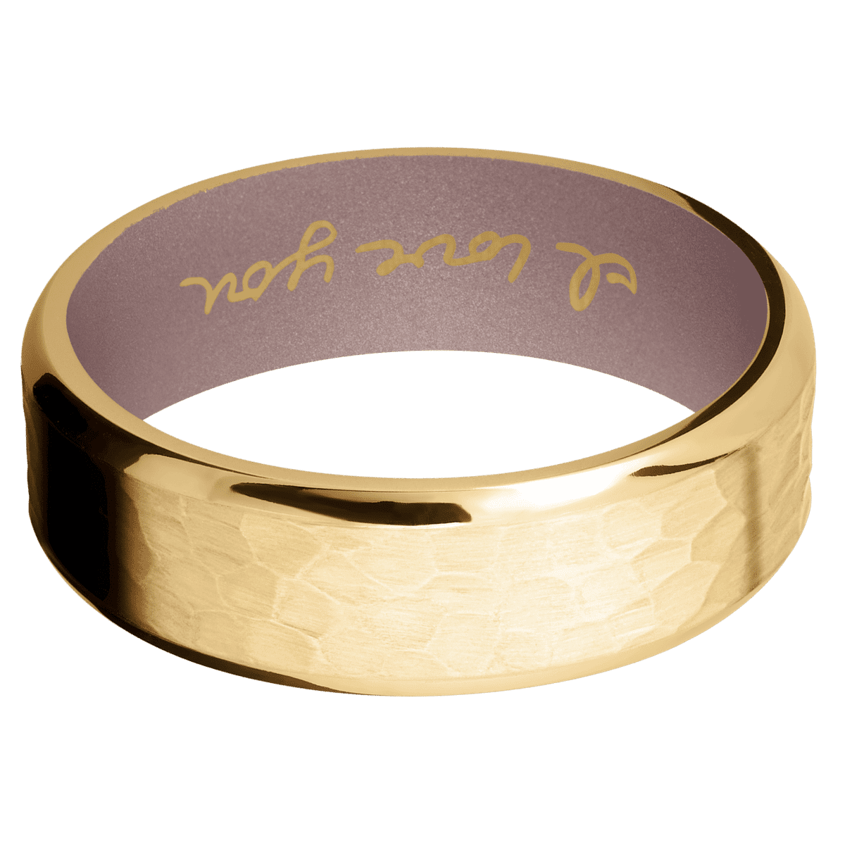 10K Yellow Gold + Hammer , Polish Finish + Pink Champagne