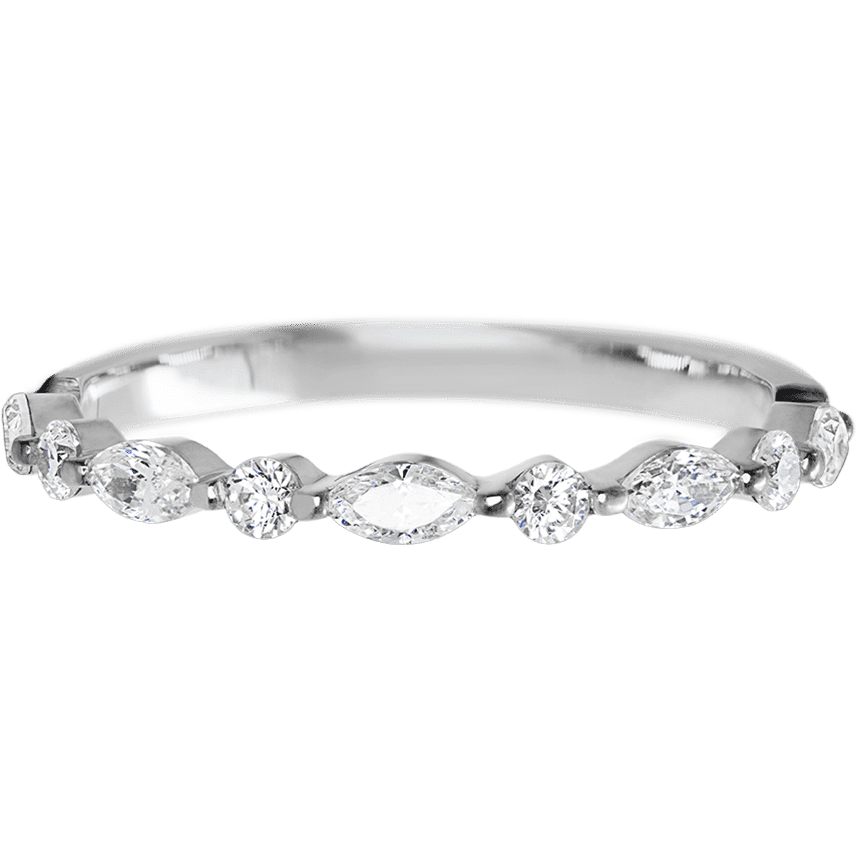 14K White Gold band with 4 Round and 5 Marquise Lab Grown Diamond having TCW-.62
