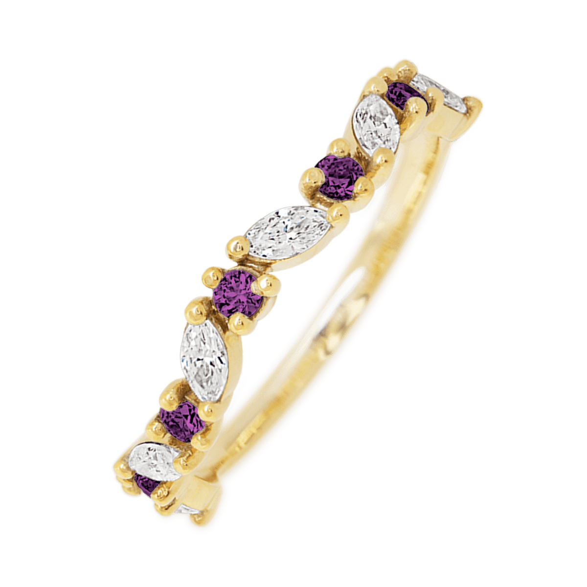 18K Yellow Gold band with alternating 6 Round Purple Diamond and 5 Marquise Lab Grown Diamond having TCW-.68