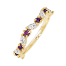 18K Yellow Gold band with alternating 6 Round Purple Diamond and 5 Marquise Lab Grown Diamond having TCW-.68