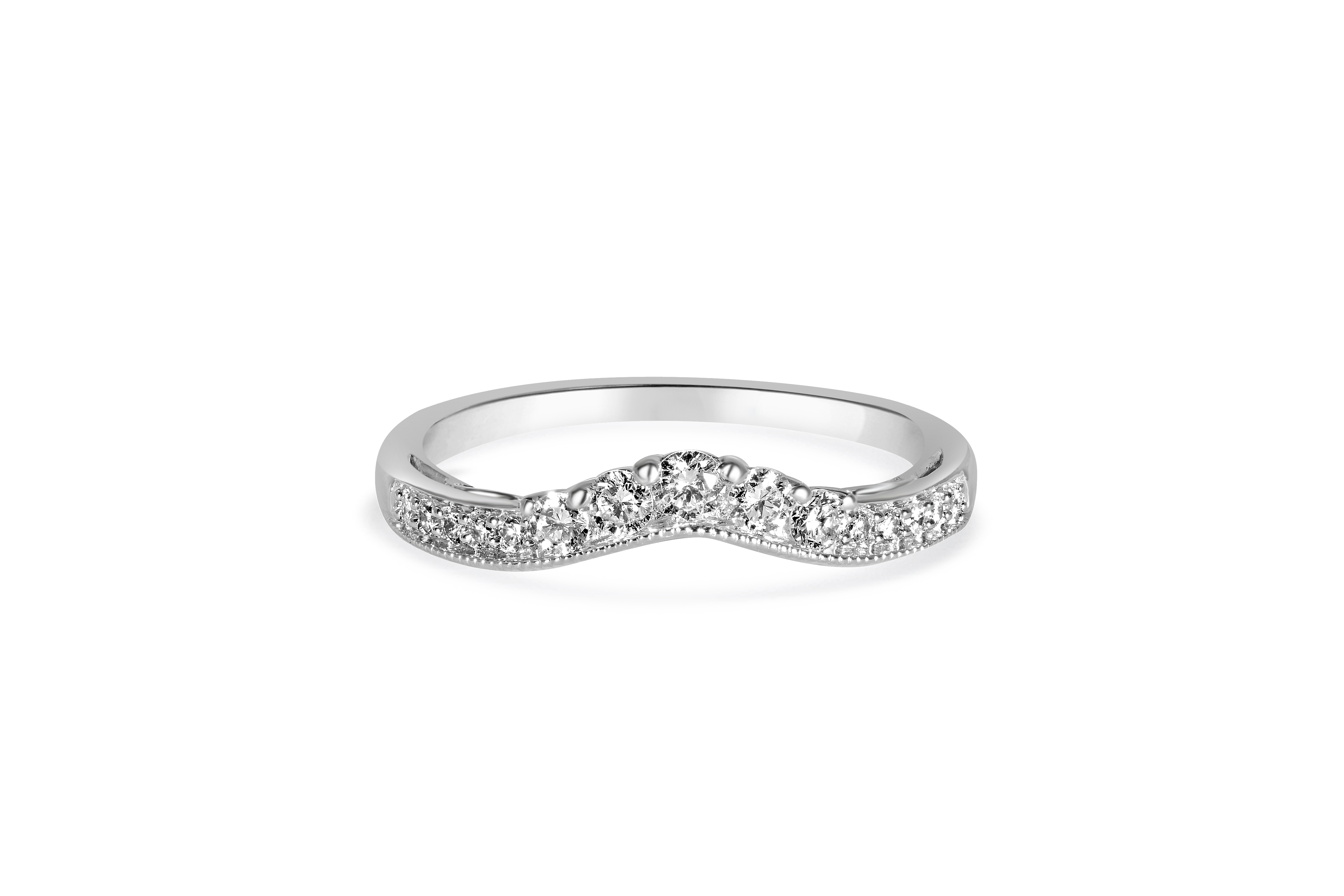 14K White Gold Natural Diamond Accented Contour Wedding Band
