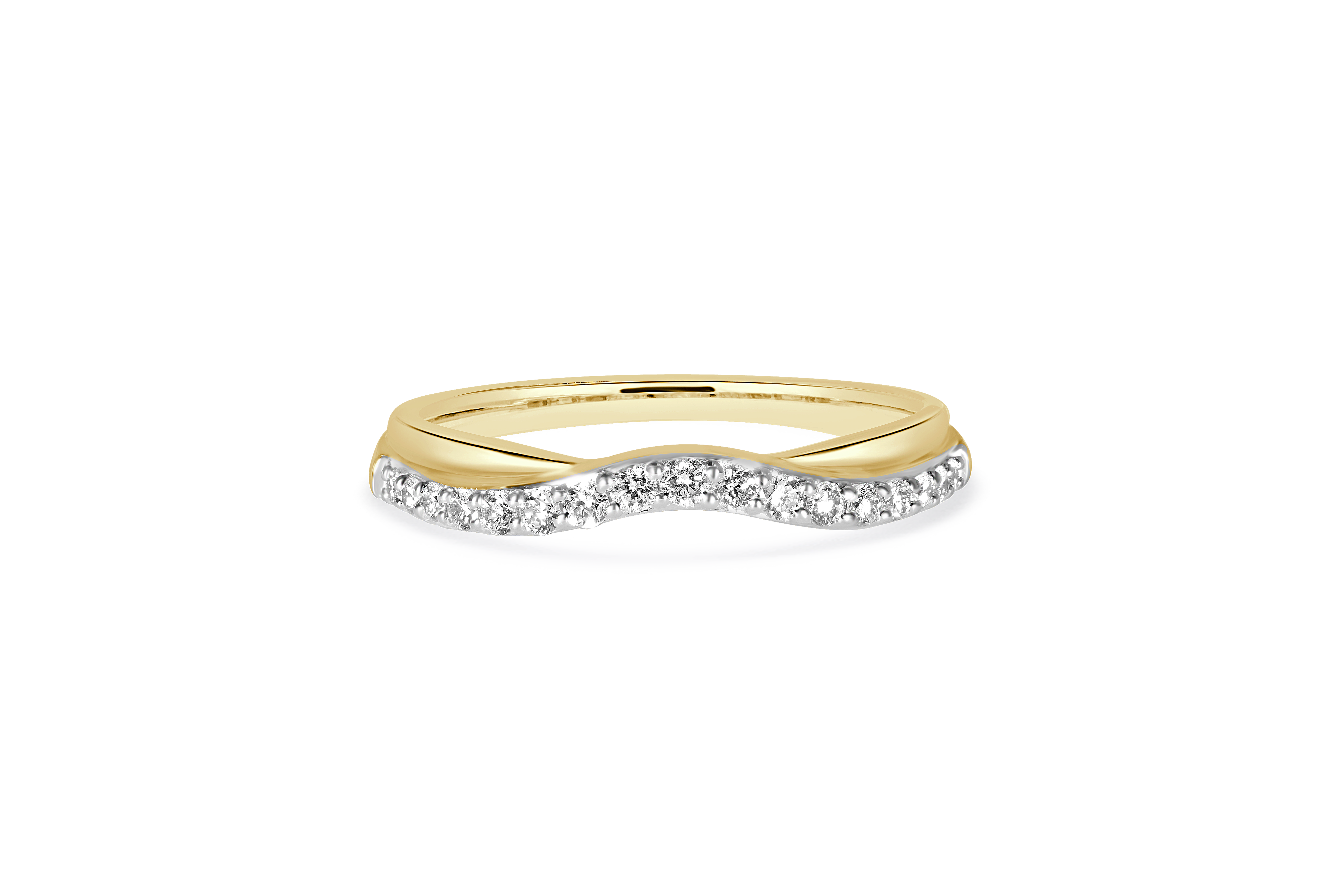 14K Yellow and White Gold Natural Diamond Accented Overlapping Chevron Wedding Band