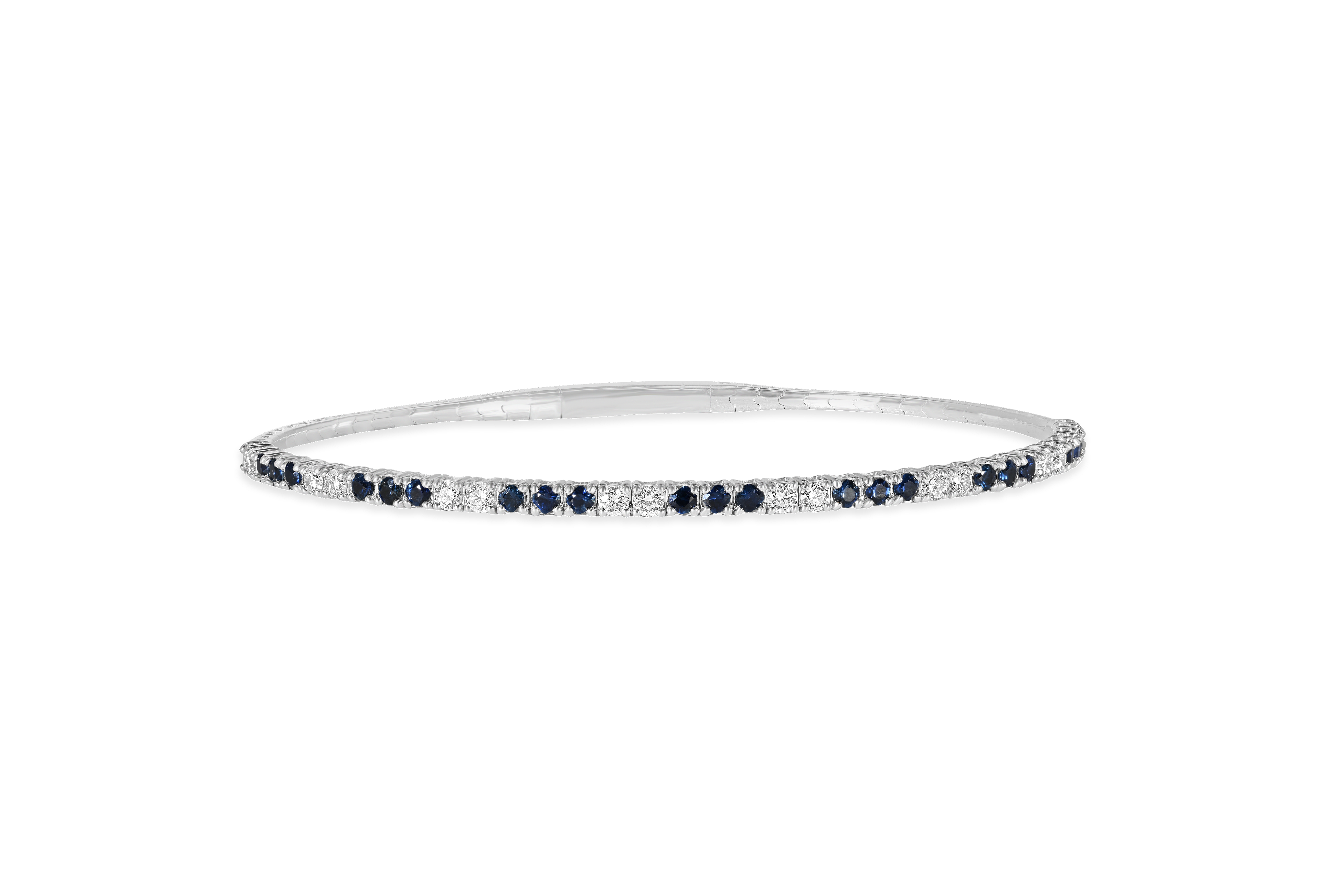 14K White Gold Diamond and Sapphire Flexible Bangle Bracelet