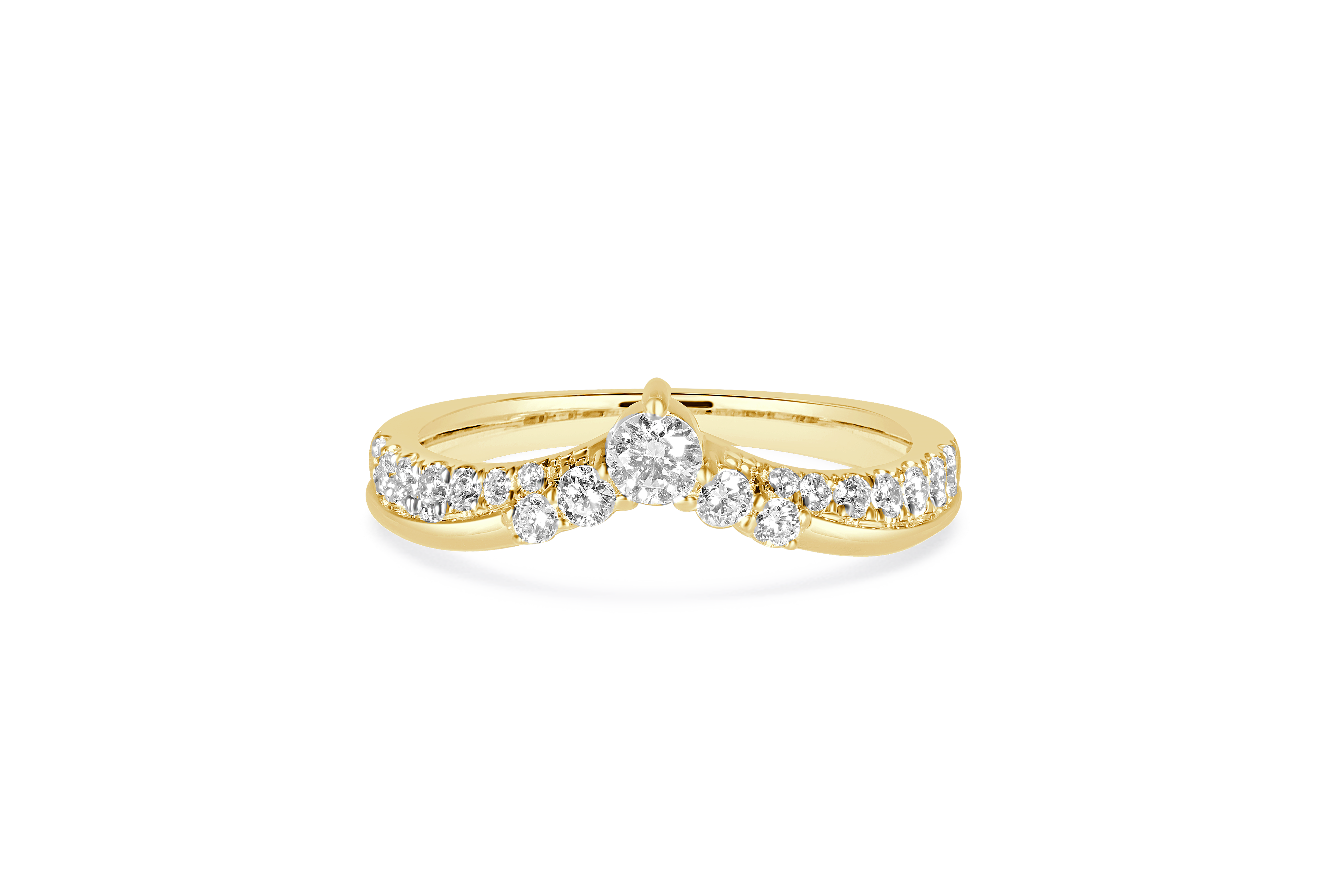 14K Yellow Gold Diamond Accented Double Row Chevron Wedding Band