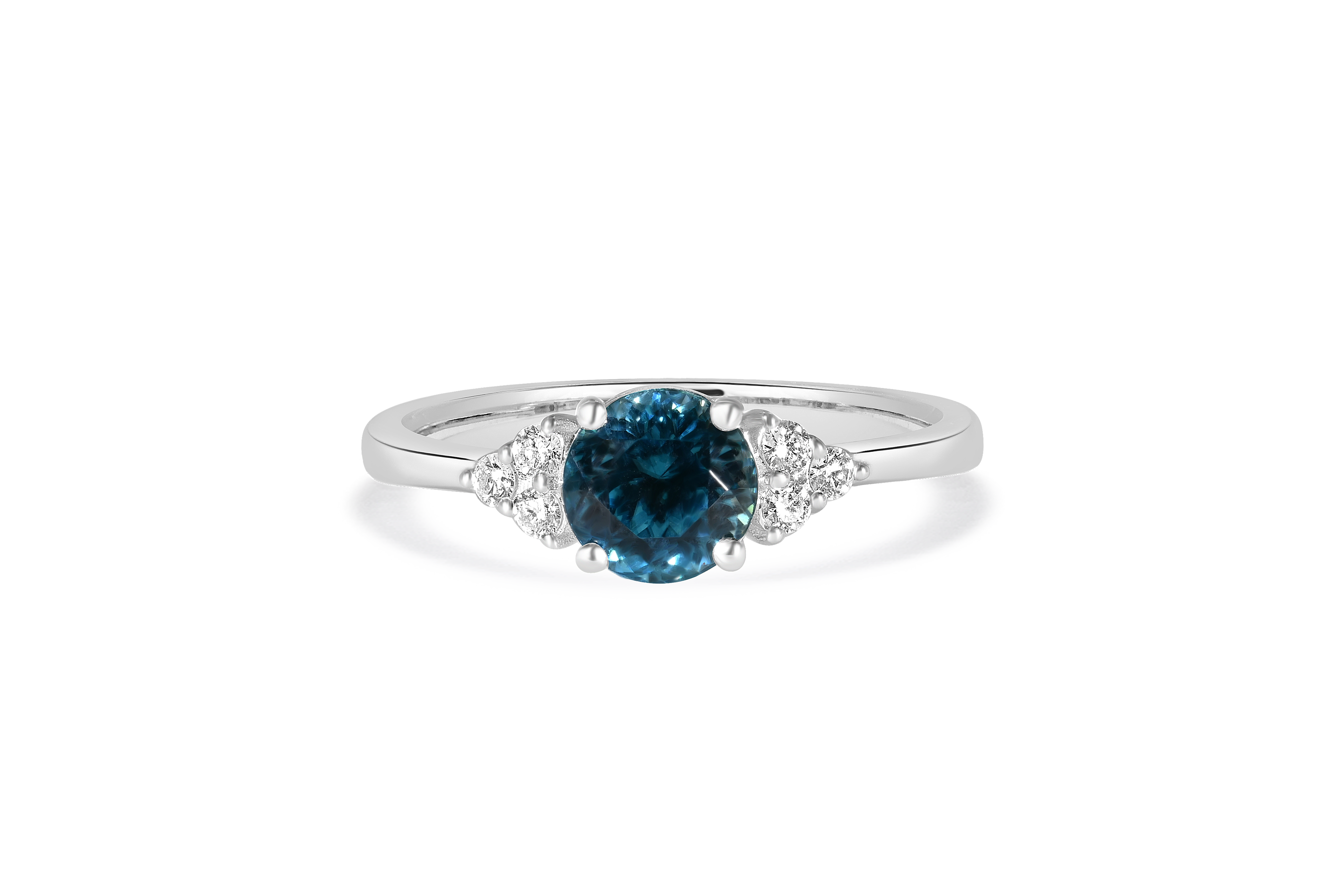 18K White Gold Blue Zircon with Diamond Clusters Ring